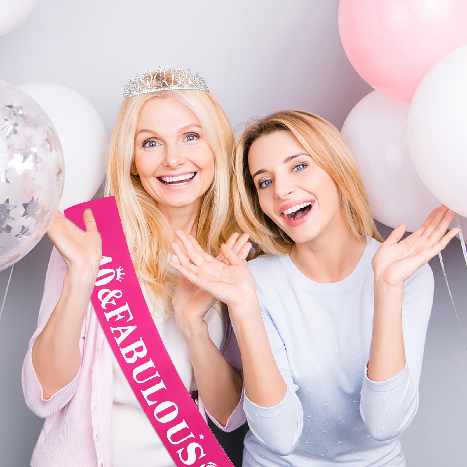Casoty 40th Birthday Sash and Tiara, 40th Birthday Decorations for Women, 40 & FABULOUS Sash and Crown Set, Gifts for Her, Party