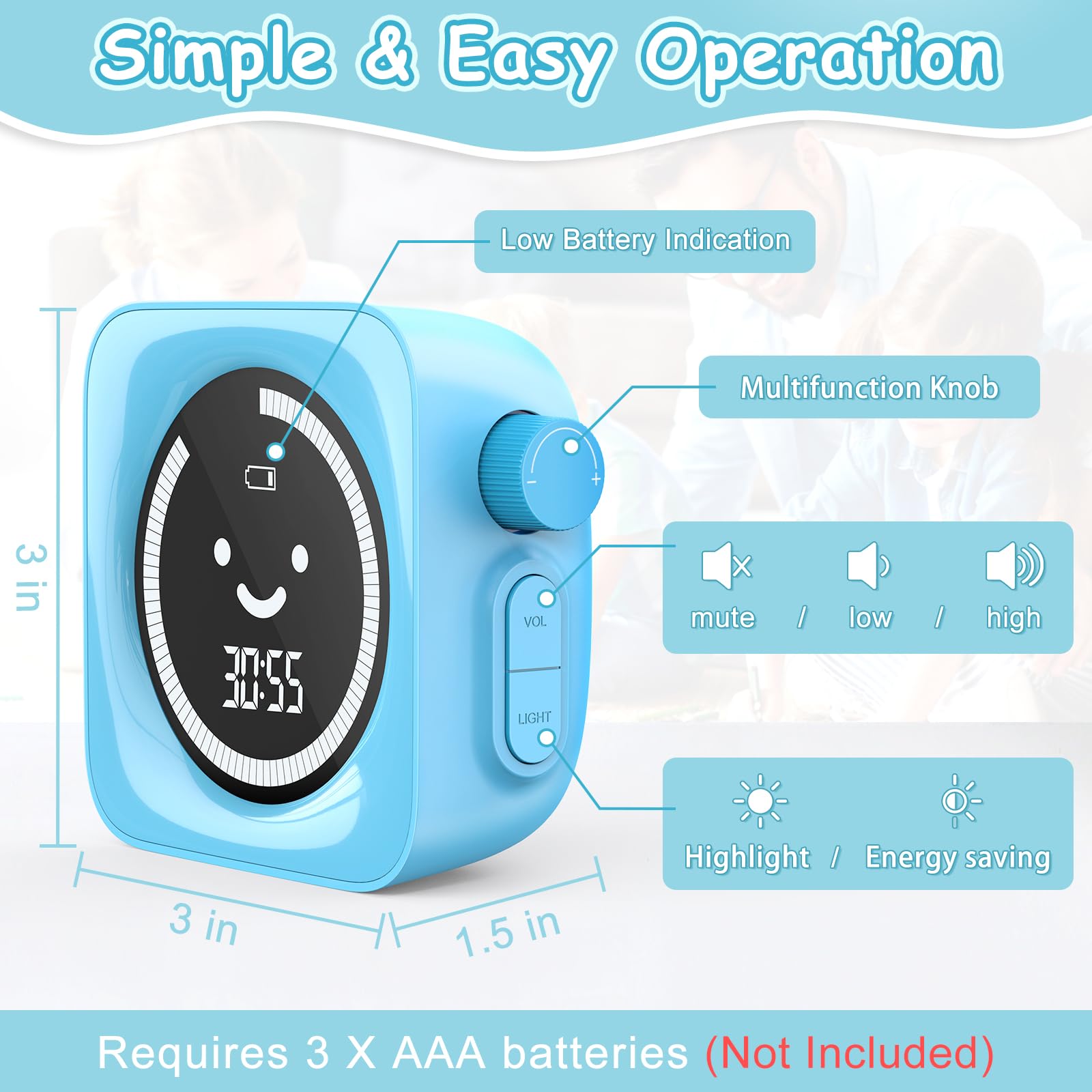 HAUKINIX Visual Timer for Kids, 99 Minute Countdown Timer, Blue, Plastic, Model KD001A, Ideal for Classroom and Homeschool Use