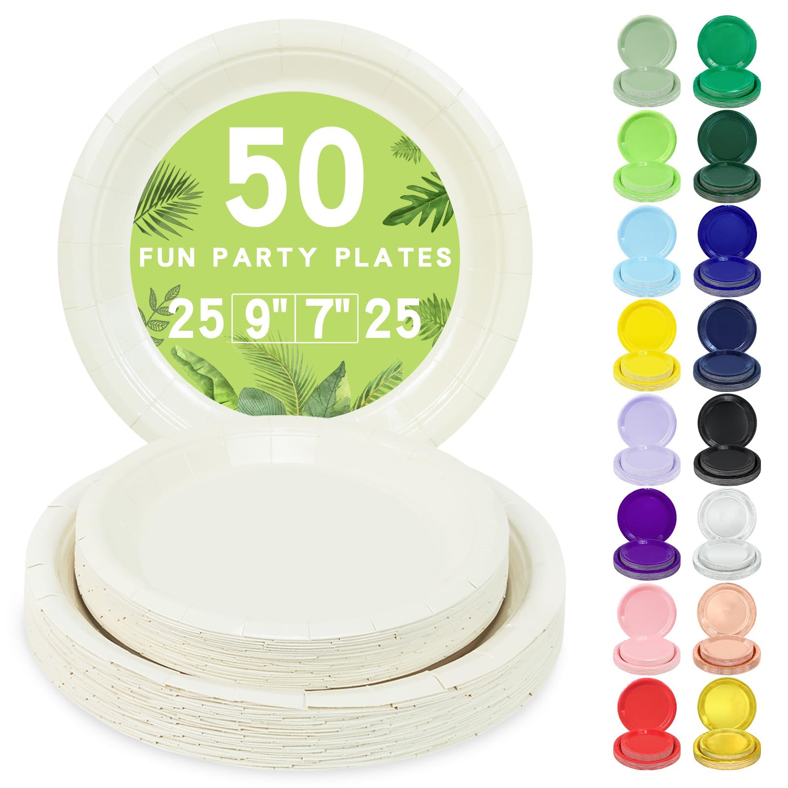 LANLISA 50 Cream Paper Plates Disposable Set Includes 25-9 & 25-7 Disposable Dessert Cake Thanksgiving Plates for Party Supplies