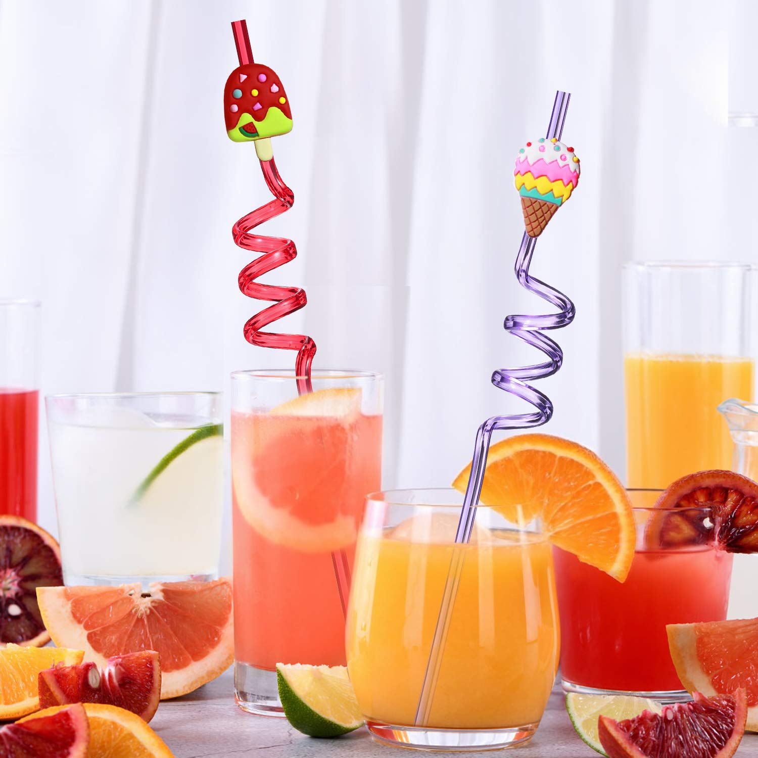 24 Reusable Ice Cream Straws For Birthday Party Supplies | Party Favors With 2 Cleaning Brush