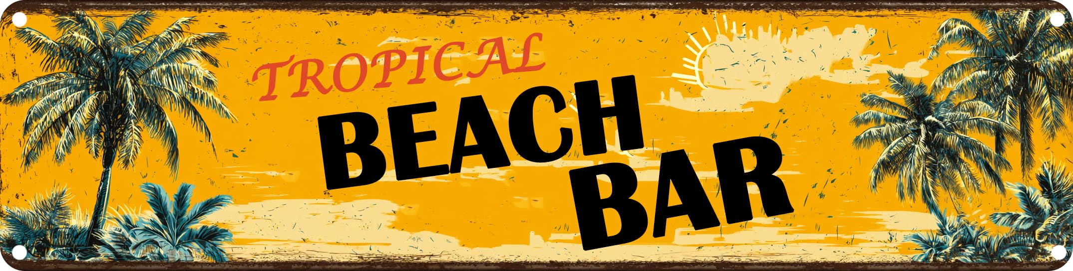 FWBOYSV Tropical Beach Bar Metal Sign 4x16in Boho Island Plaque for Yard House Outdoor Bar Wall Room Decor Accessories