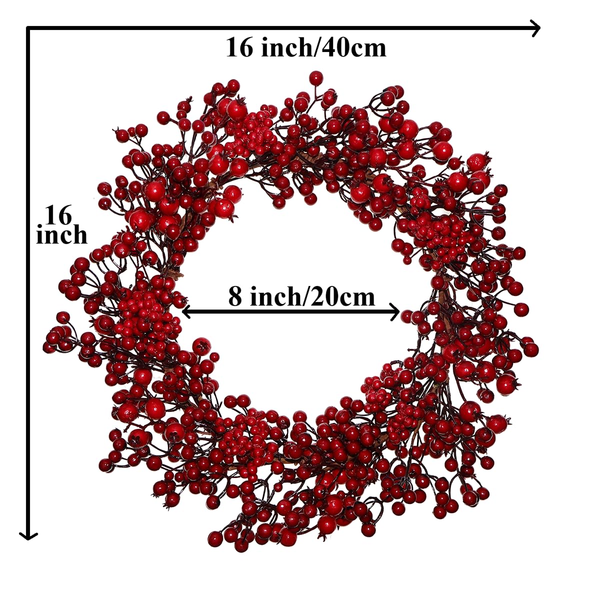BINFEN 16 Inch Red Berry Christmas Wreath for Front Wreath Xmas Winter Window Wreath for Farmhouse Wall Decorations