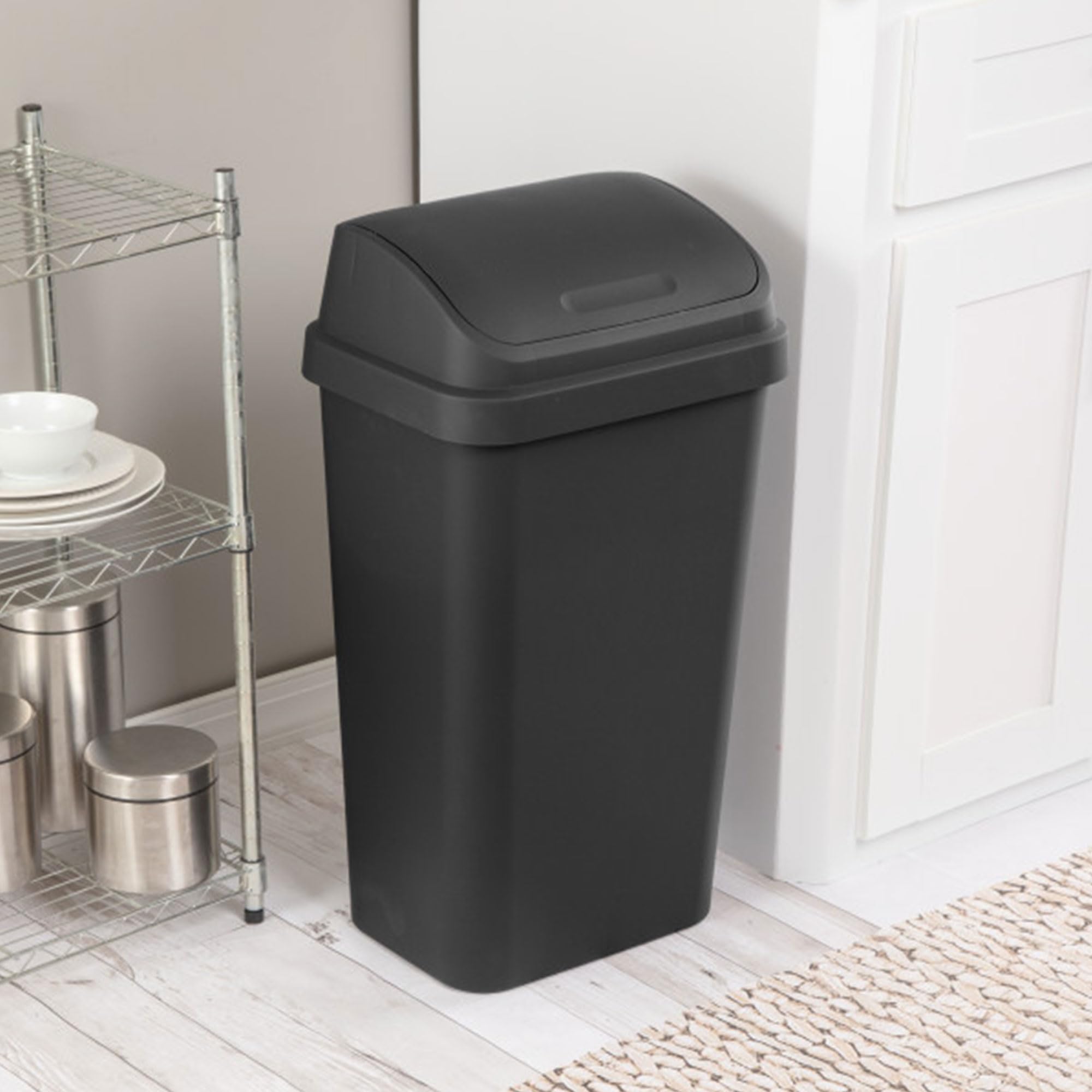 Sterilite 16 Pack Kitchen Garbage Trash Can With Plastic Swing Top, 13 Gal, Black