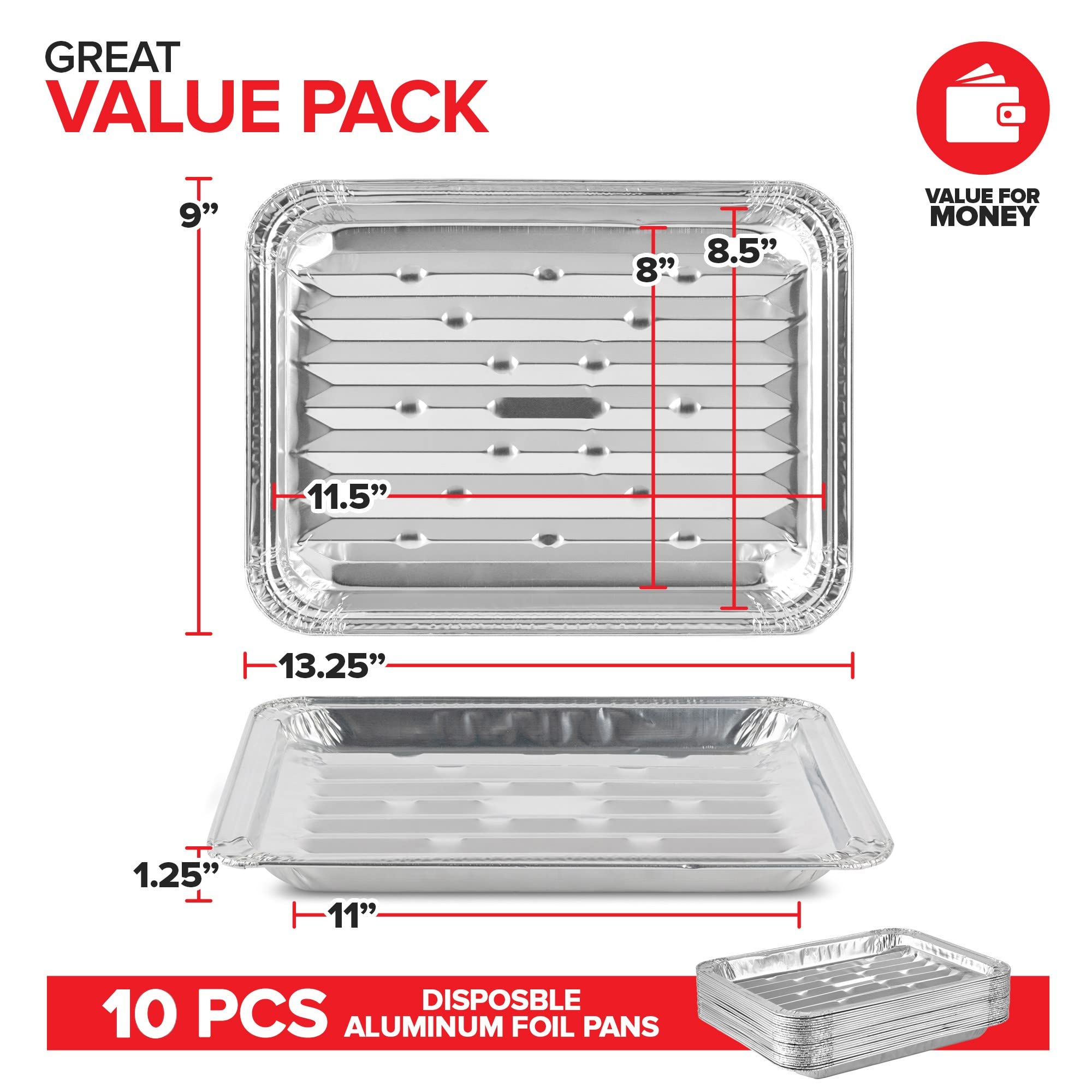 Stock Your Home Disposable Aluminum Foil Broiler Pan (10 Pack) For Oven - Durable Broiling Drip Trays With Ribbed Bottom Surface