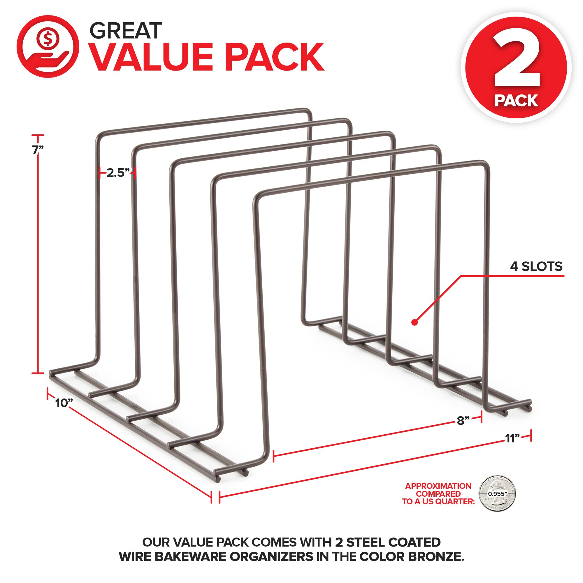 Stock Your Home Bronze (2 Pack) Steel Baking Pan Organizer Rack For Cabinet Or Counter, Holder For Kitchen Cutting Boards, Pot L