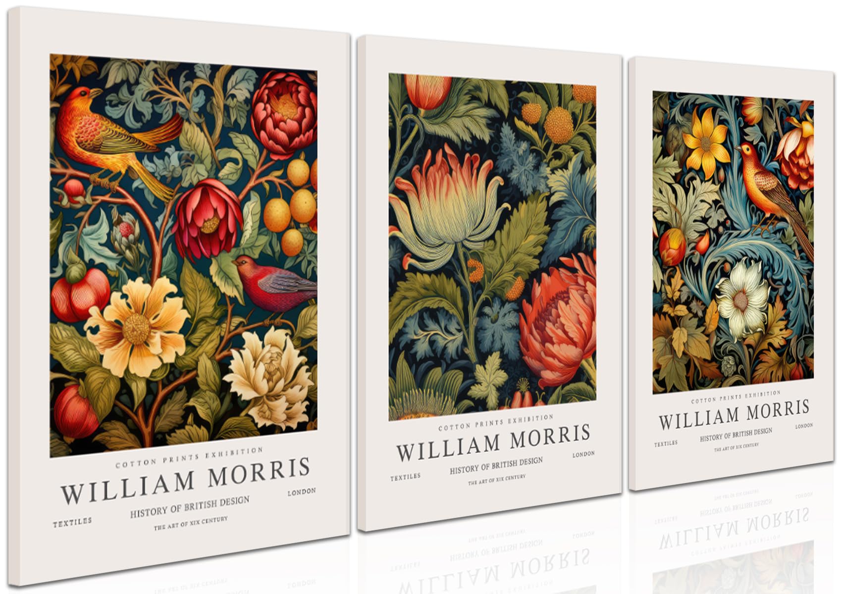 William Morris Canvas Wall Art Set Of 3, Vintage Flower And Bird Animal Poster Print Wall Decor Aesthetic, Artist Canvas Paintin