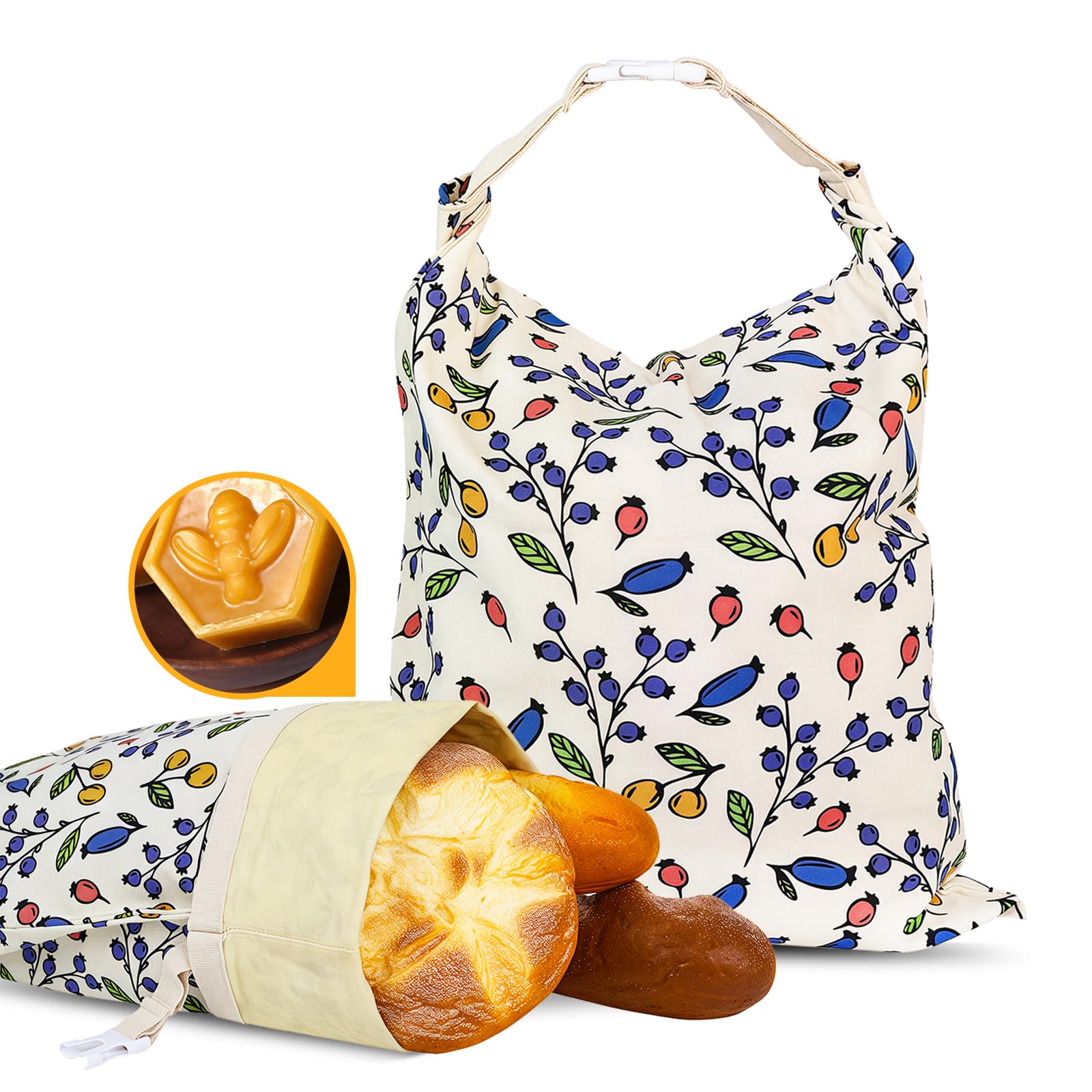 2 Pack Beeswax Bread Bags - 17x13 Inch Reusable Bread Storage Bags,Bees Wax Lined Bread Bags for Home Cooks fresh bread storage 