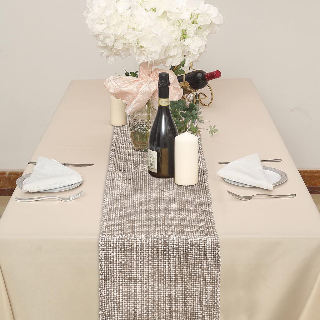 Urban Villa, 100% Cotton Two Tone Table Runner,14''X 72'' Over Sized Taupe/White Two Tone Table Runner With Fringes, Every Day U