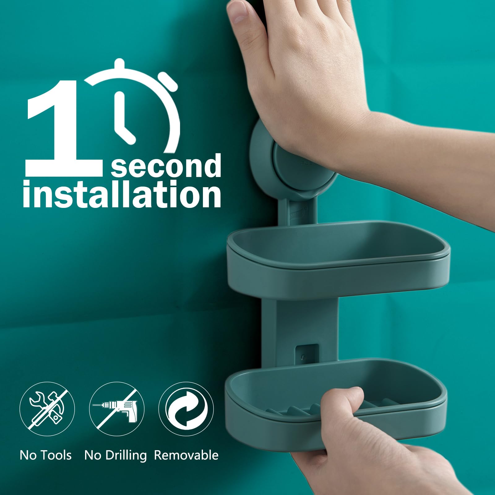 Leverloc Soap Dish Soap Holder For Shower Double Layer Suction Cup Wall Mounted Drill-Free Self-Draining Removable Strong Suctio