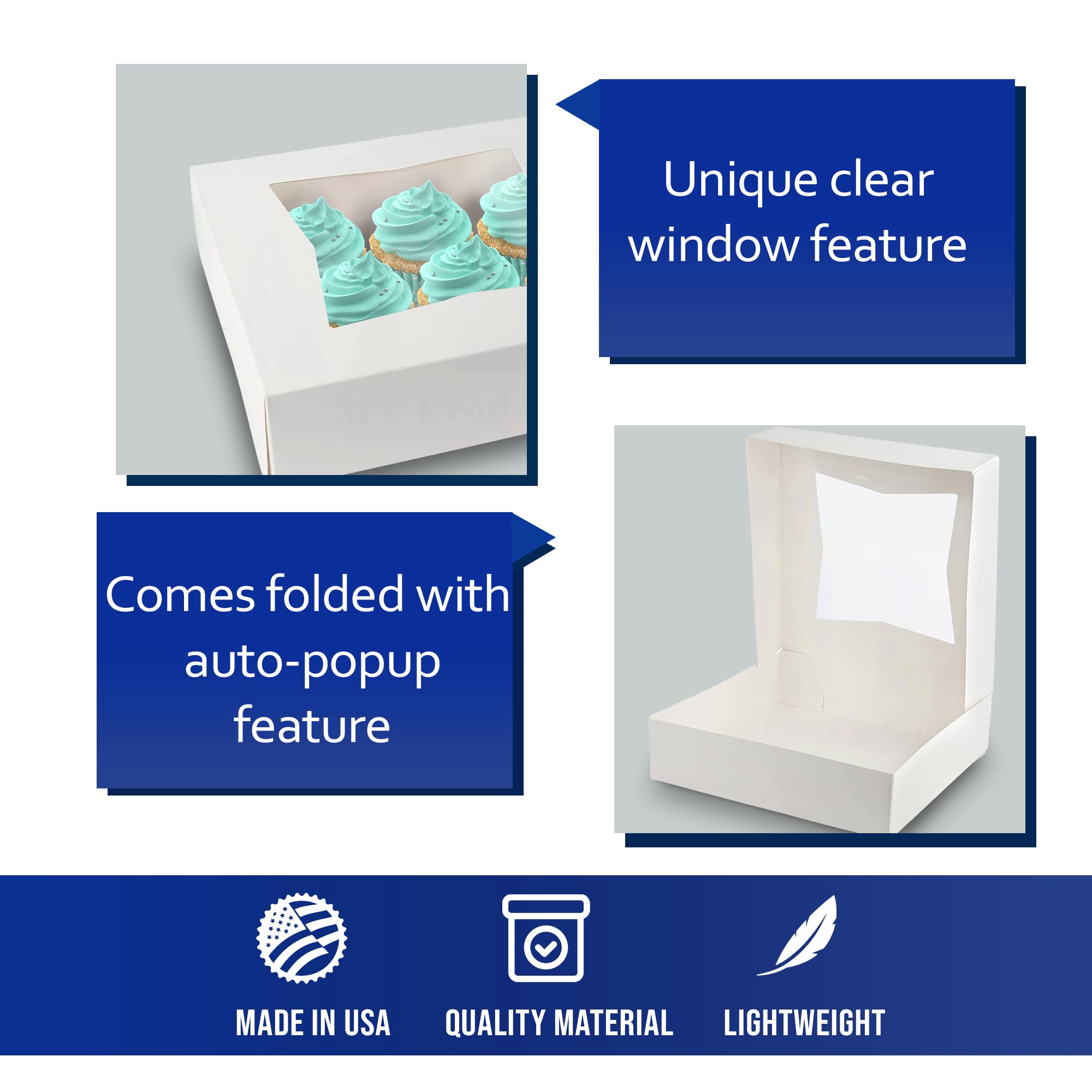 Mt Products White Cookie Boxes - Size Of 8'' X 8'' X 2.5'' - (Pack Of 25) Auto Pop-Up Bakery Boxes With Window - Made In The Usa
