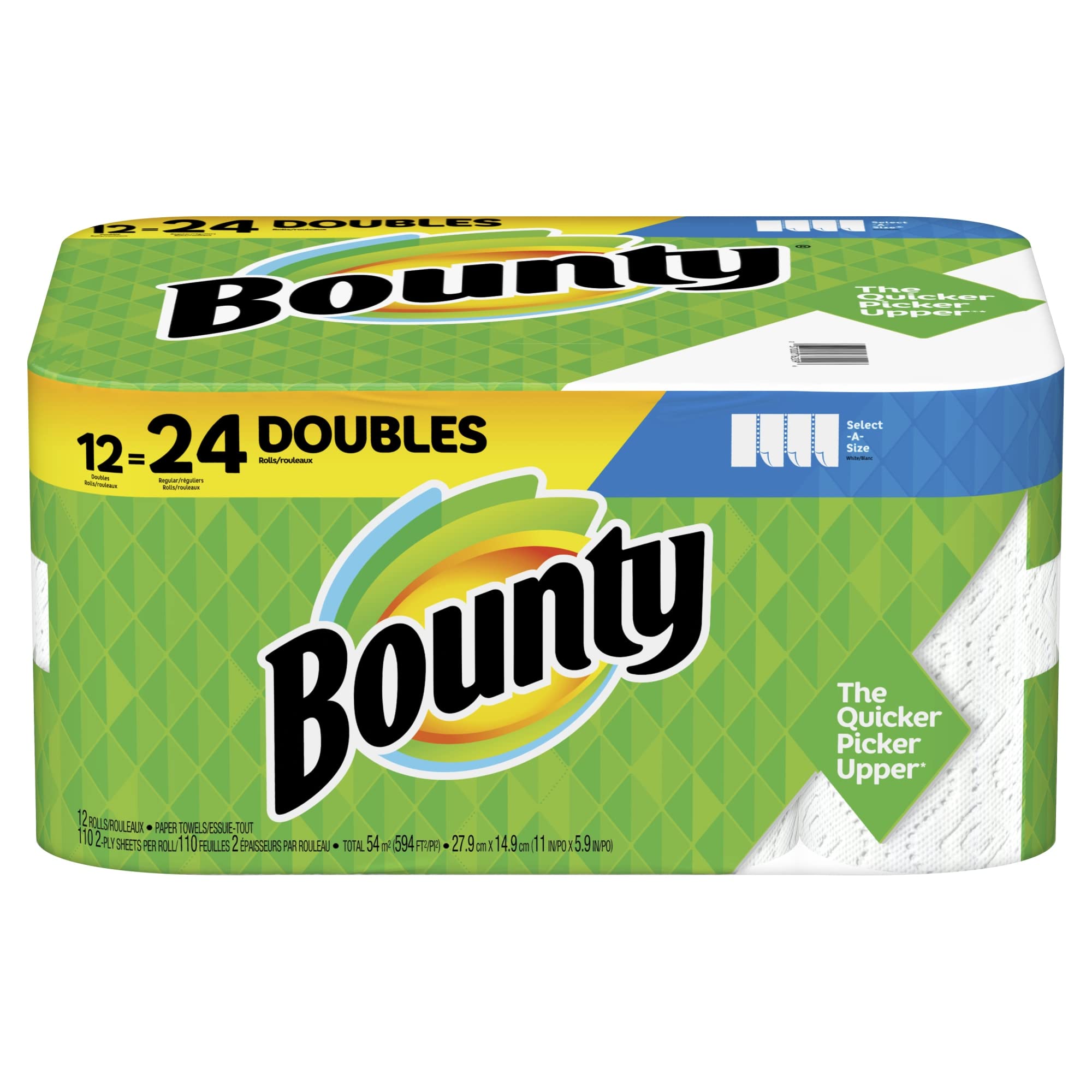 Bounty Select-A-Size Double 2-Ply Paper Towels, 98 Sheets Per Roll, Pack Of 12 Rolls
