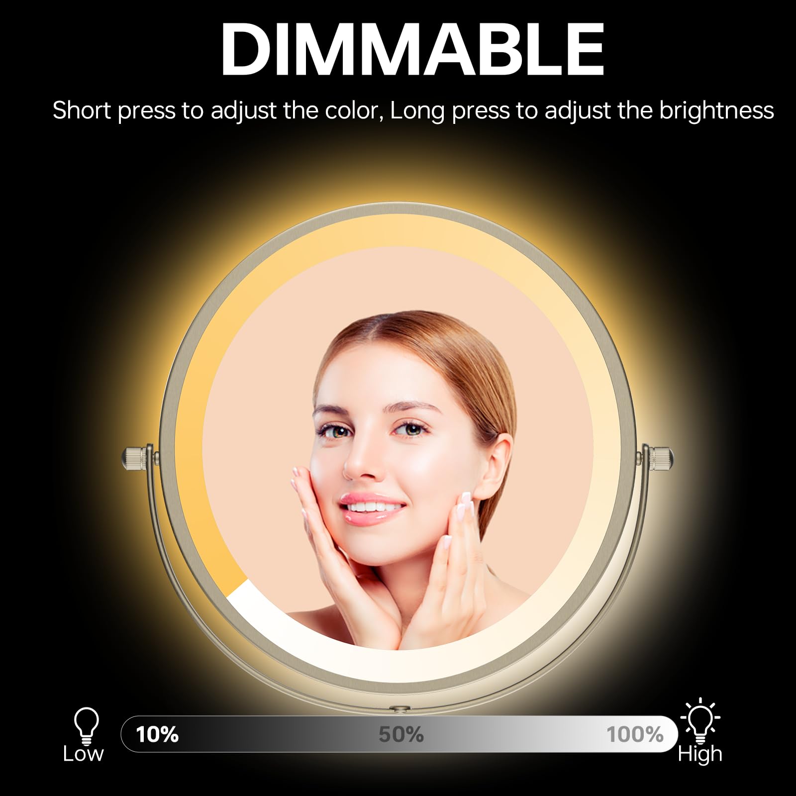Lansi Rechargeable Lighted Makeup Mirror, 10X Magnifying Mirror, 3 Color Lights, Touch Screen Dimming, 360 Extendable Arm Wall M