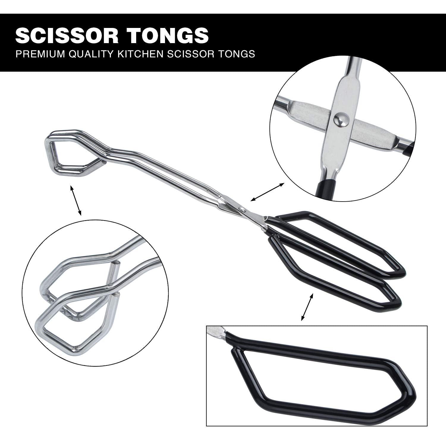 Msy Bigsunny Stainless Steel Scissor Tongs Heavy Duty Cooking Tongs With Soft Handles (2, Black 11'' +11'')