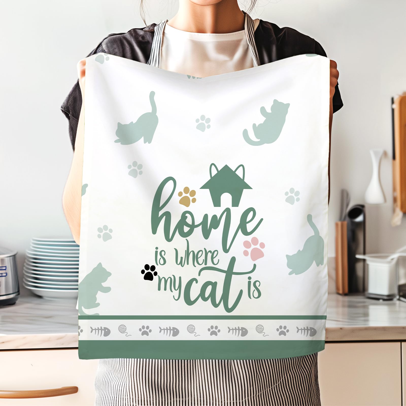 Arquiel Cute Cat Tea Towels, Cotton Kitchen Towel 18.9    27.5 Inch, Quick Drying Dish Cloth For Cat Lovers Party Anniversary Ho