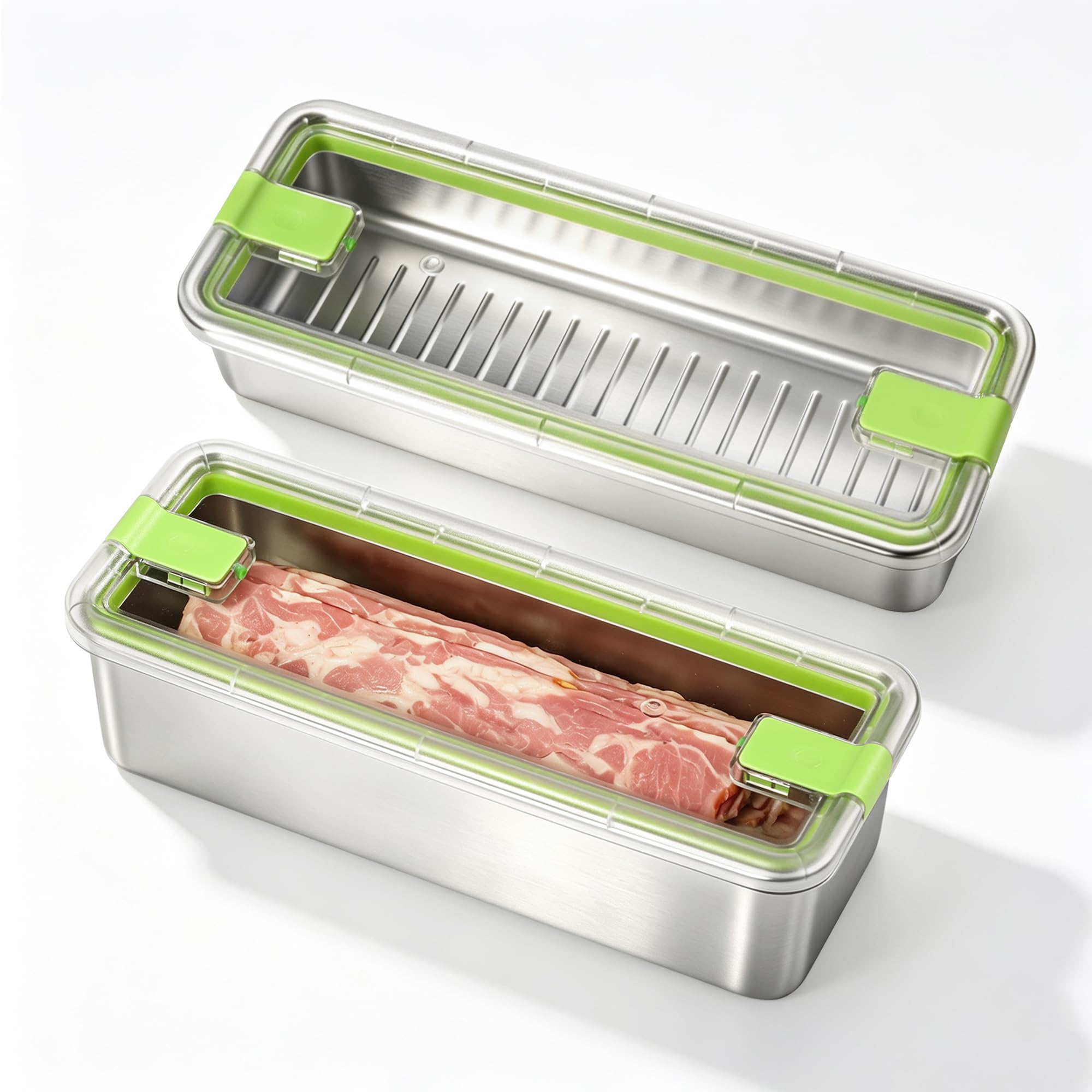 BEFOY Stainless Steel Bacon Container for Refrigerator 2 Pack organizer