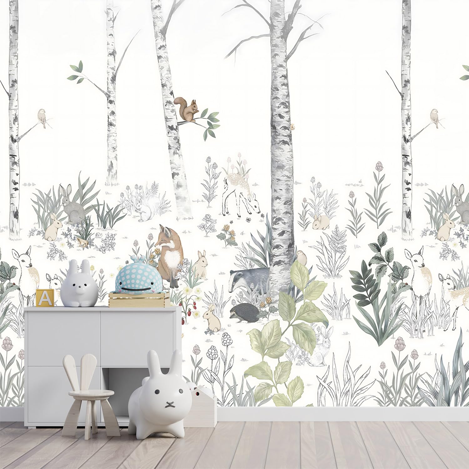 Yqwdmx -Nursery Cartoon Woods Hand-Painted Animal Wallpaper Children'S Room Xt10 M 140'' X 91''