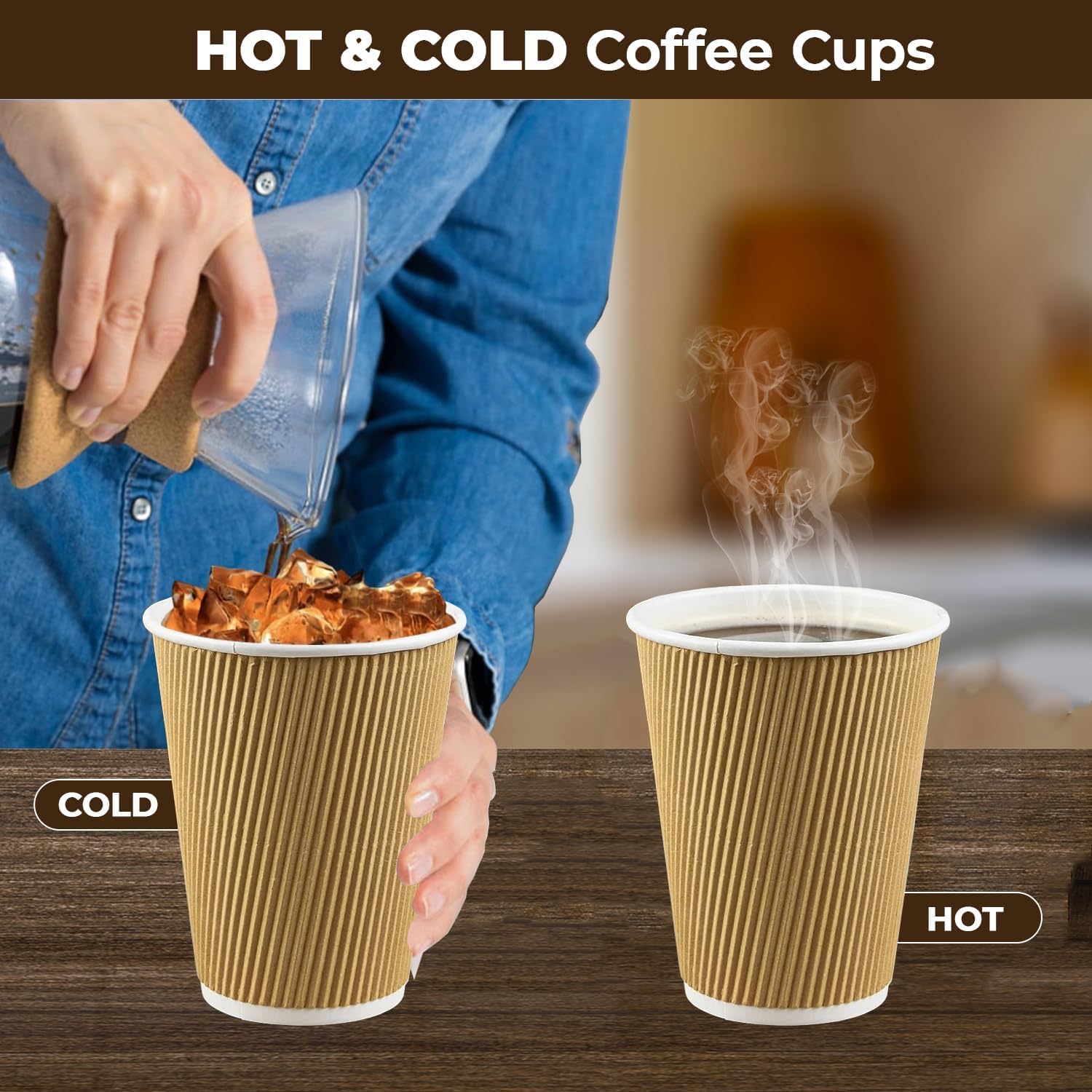 Swastha Hygiene Disposable Ripple Paper Cup For Hot Coffee/Drinks For Party (200 Ml, Brown) Pack Of 50