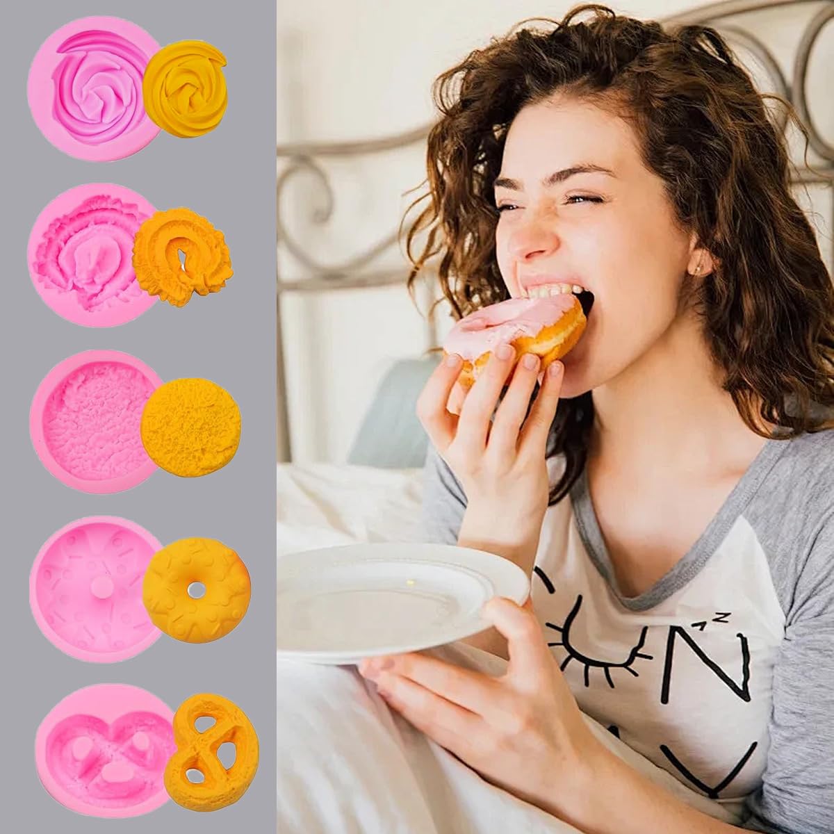 KuuGuu Donut Fondant Molds, Non-Stick Silicone, Dishwasher Safe, Pink, Size 1, Model 1 - Perfect for Cake Decoration and Pastries