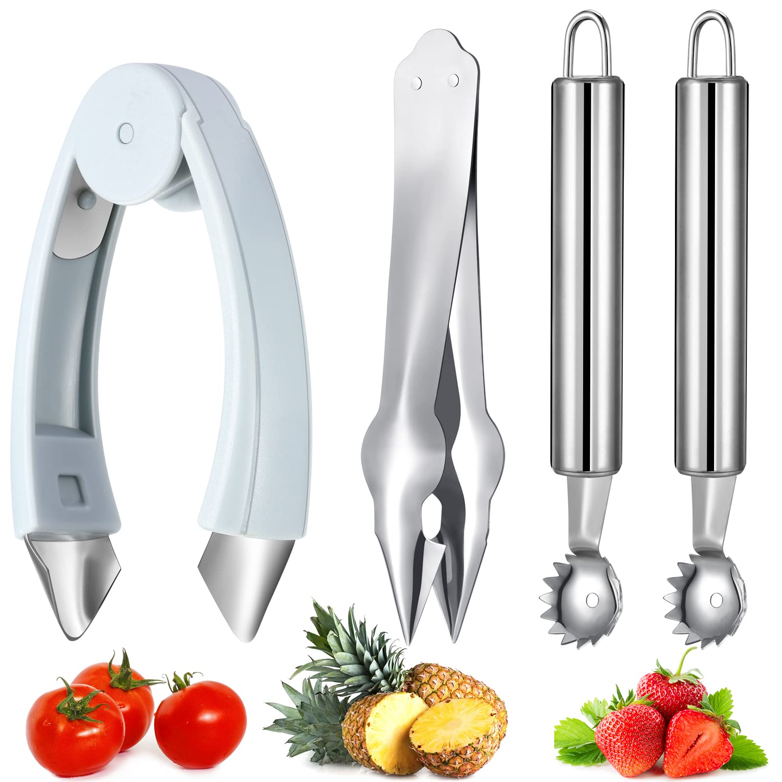 4 Pieces Strawberry Huller Tomato Corer Top Stem Remover Corer Tool For Strawberry, Potato, Pineapple, Tomato Corer