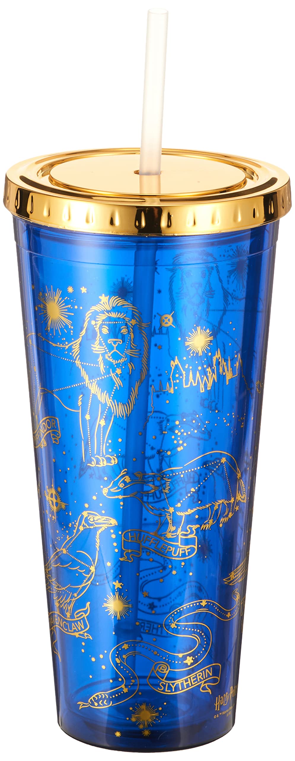 Spoontiques Harry Potter Acrylic Foil Cup with Straw, 20oz - Metallic Locking, Double Wall Insulated, BPA Free - Constellations