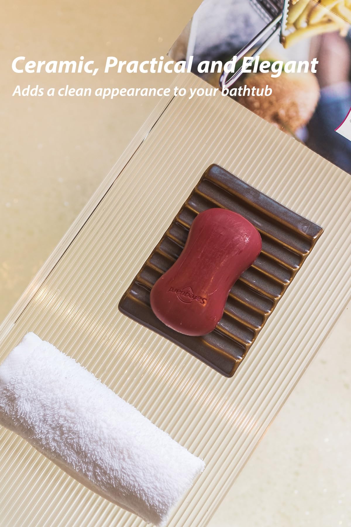 Bar Soap Holder Ceramic Soap Dish Japanese Style For Countertop & Saver For Shower Sink And Kitchen, With Self Drain, Lift Soap