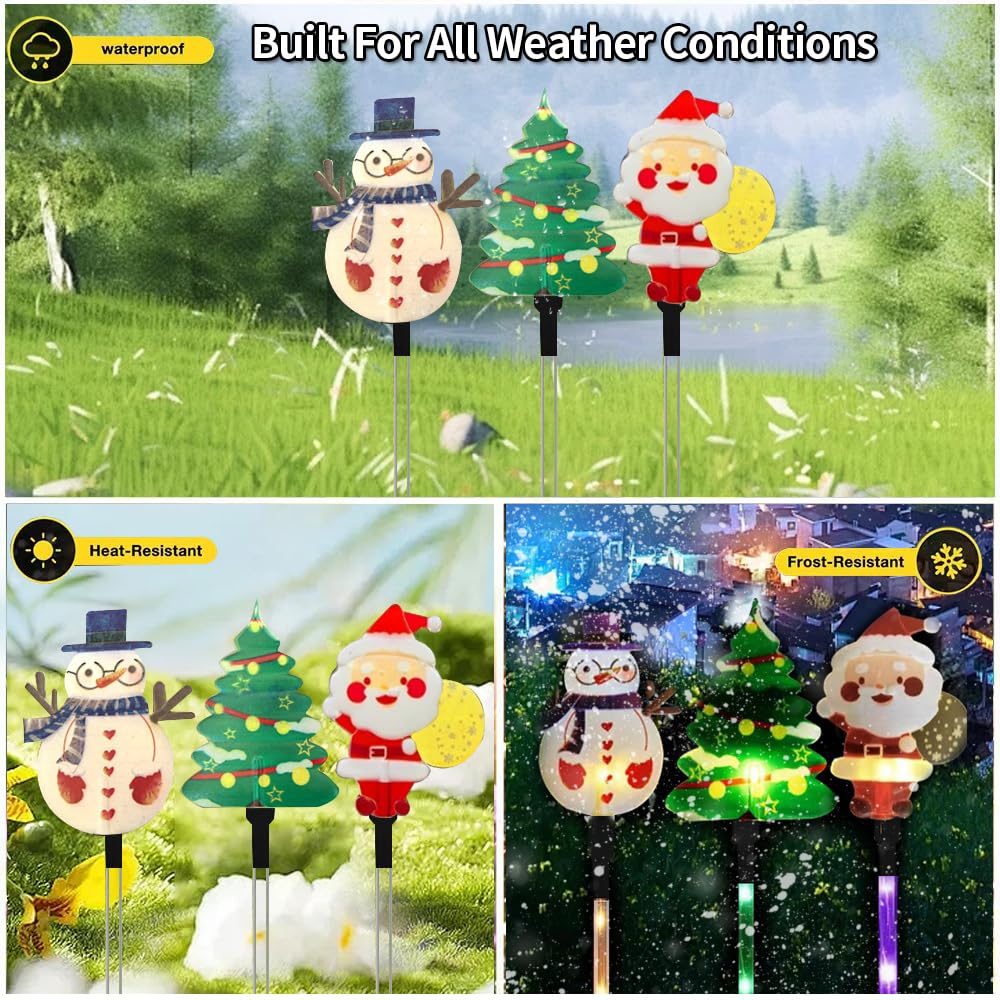 YZYOE 6 Pack LED Outdoor Solar Ground Inserted Christmas Decorative Lights, Waterproof Solar Courtyard Christmas Tree Snowman Sa