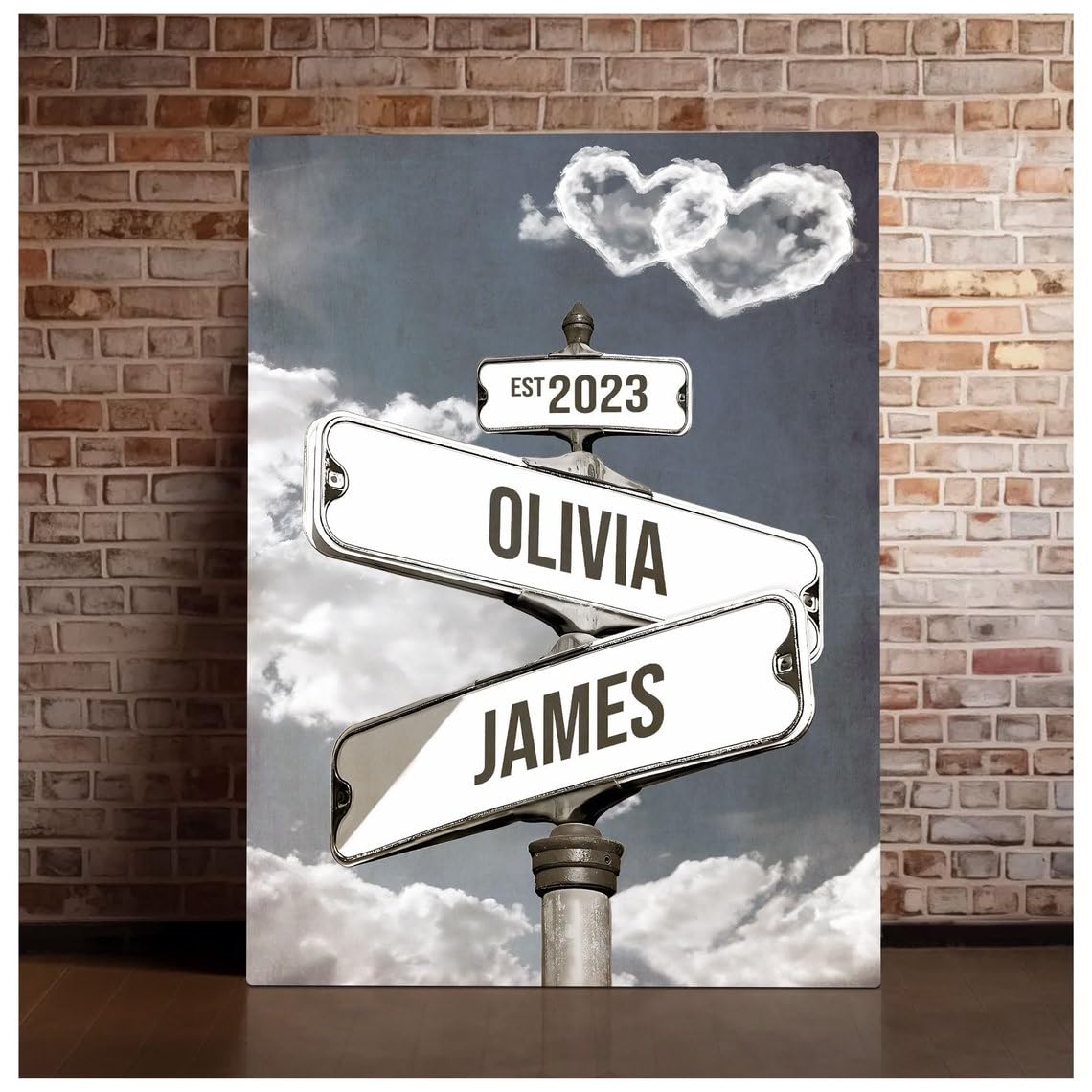 Personalized Name Vintage Street Sign Canvas, Custom Name Date Crossroads Street Sign Wedding Wall Art Ideal Gift For Couples An