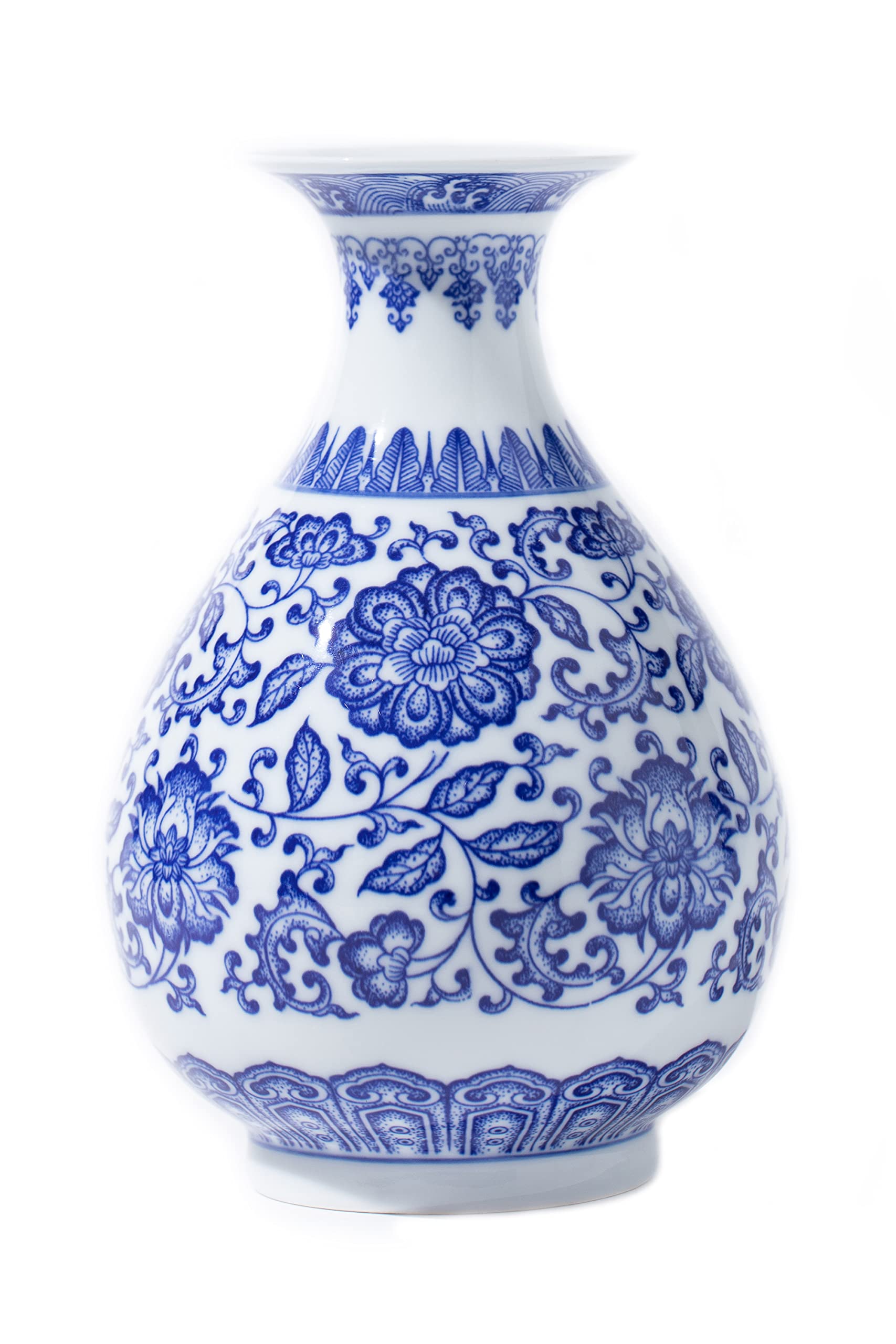 GaLouRo Blue Porcelain Vase, Blue and White Ginger Jar, Handmade Chinoiserie Vase, 8.7 H
