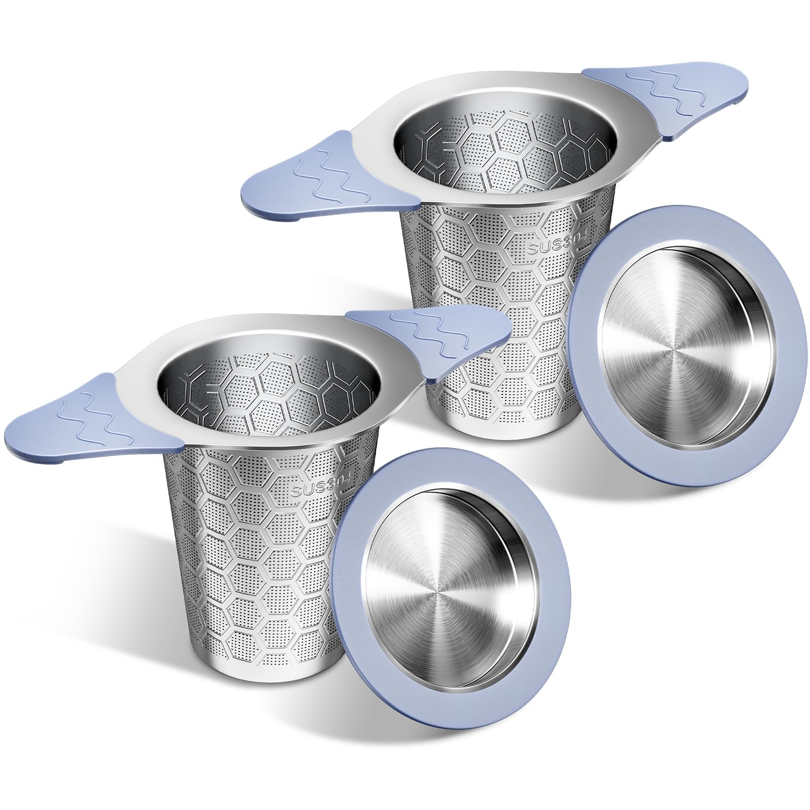 Ctianwxy 2Pcs Large Tea Infuser For Loose Leaf Tea,18/8 Stainless Steel Tea Infuser With Heat Proof Silicone Handles,Extra Fine