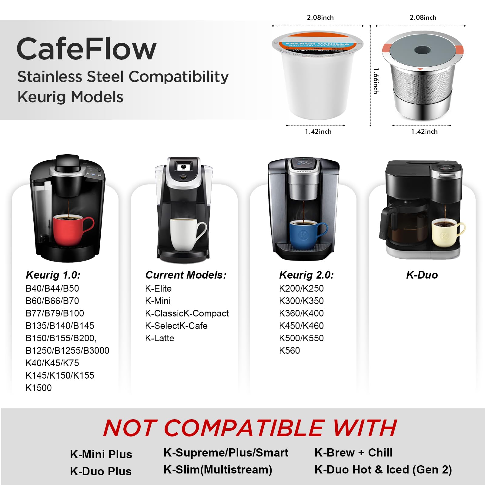 Reusable k Cup Coffee Filters Universal stainless steel Refillable k Cups Filter with 100 Counts Coffee Filter Paper for 2.0 and 1.0 Coffee Makers (2packs+100 counts)