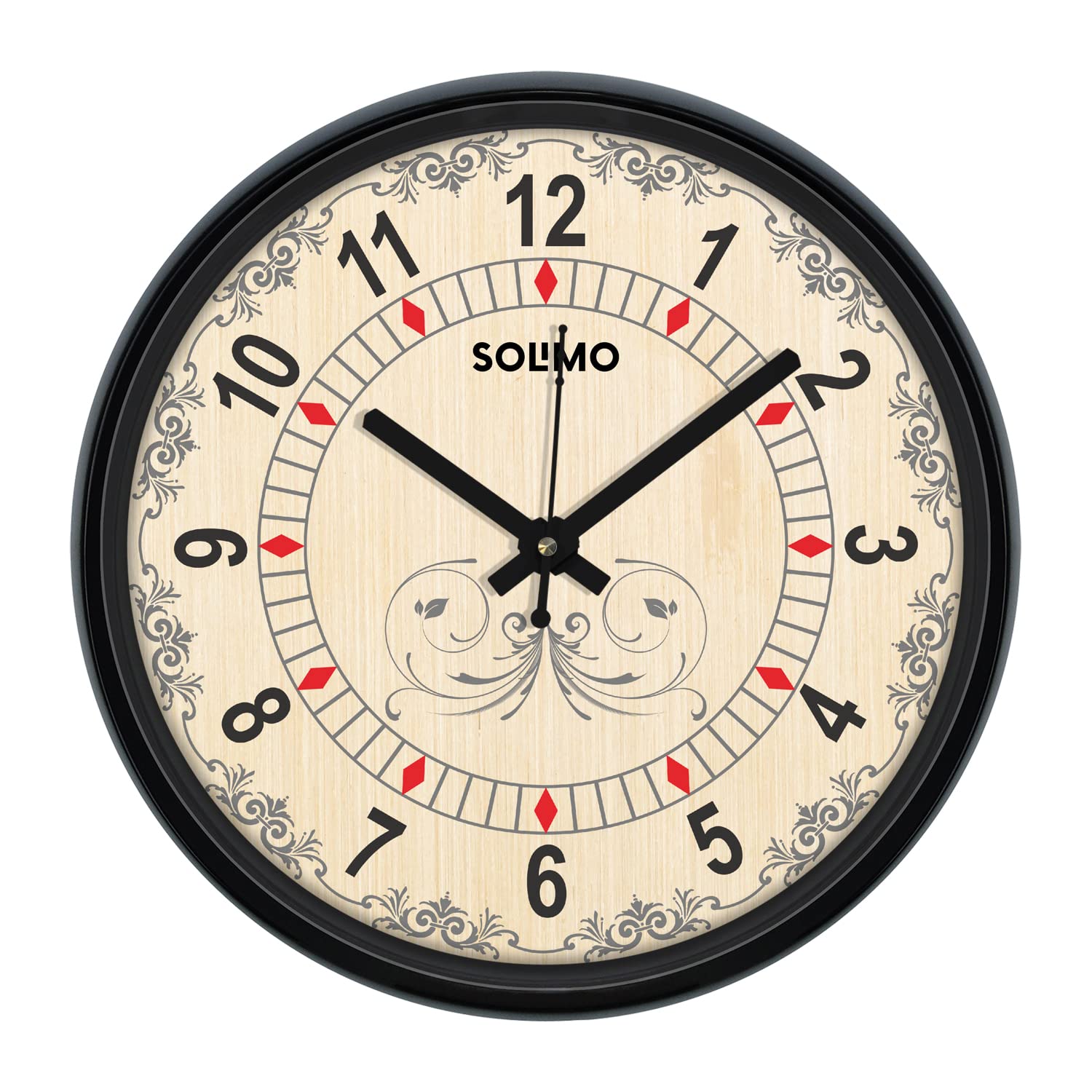 Amazon Brand - Solimo 12-Inch Contemporary Plastic Wall Clock (Silent Movement, Black Frame)