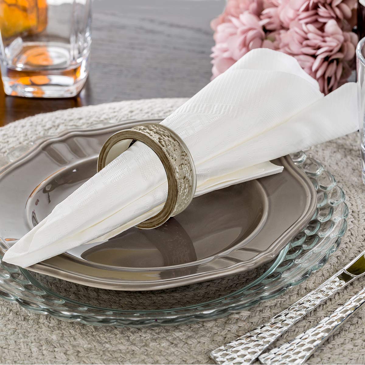Creative Scents Dublin Napkin Rings Set of 6 - Elegant Dining Table Decor Napkin Holder Rings - Table Setting Decorations for Thanksgiving  Fall  Holiday Dinner (Gray)