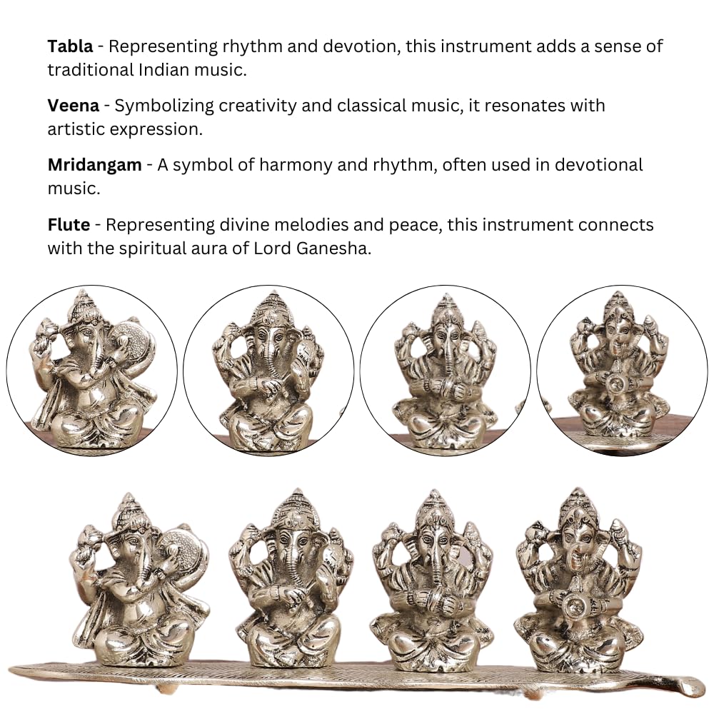Smiles Gift Silver Plated Musical Ganesh Idol | Aluminium Figurines | Showpiece For Table, Pooja, Mandir & Return Gift