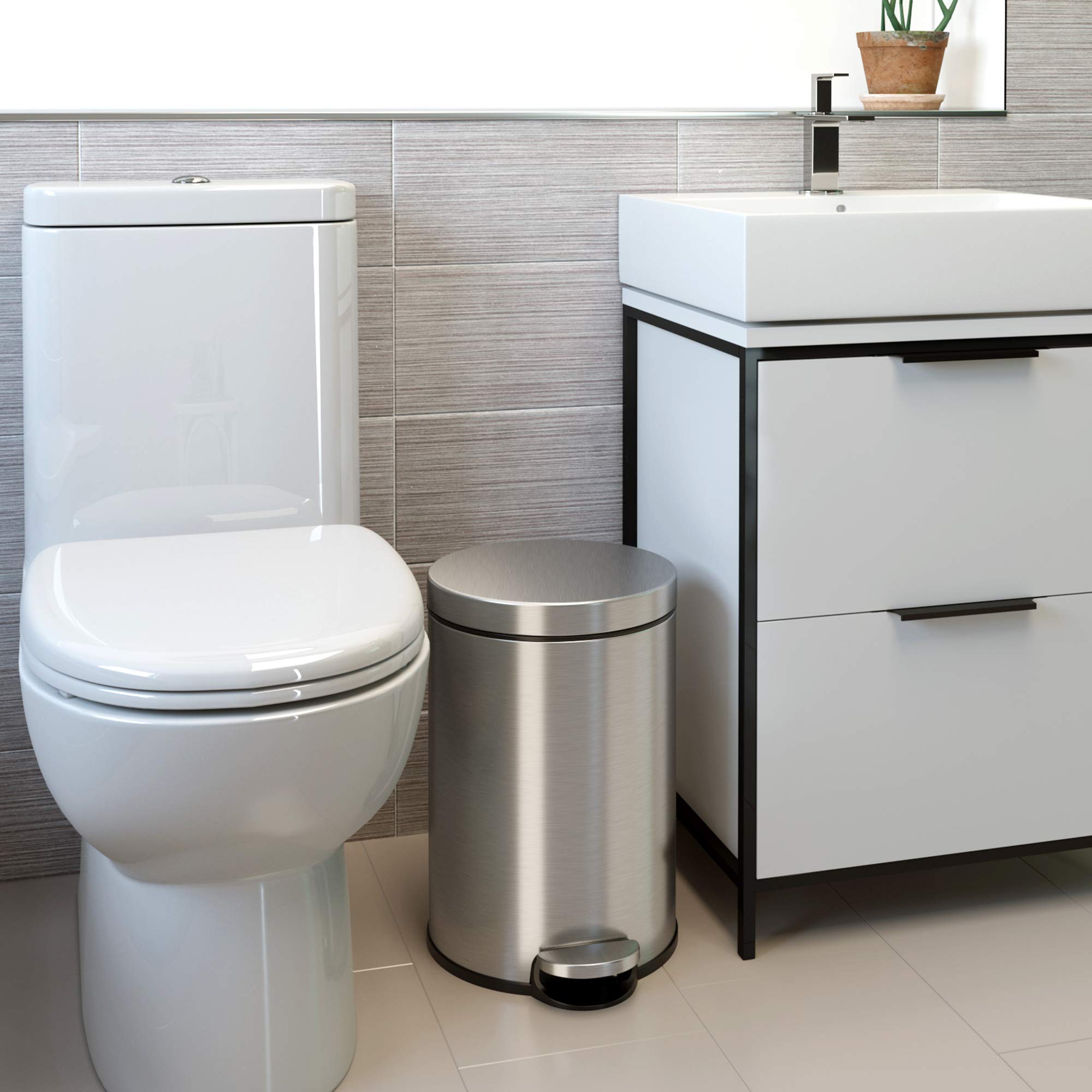 iTouchless SoftStep 3.2 Gallon Small Round Bathroom Step Trash Can with Removable Inner Bucket and AbsorbX Odor Filter  Stainless Steel  12 Liter Pedal Garbage Bin for Bedroom  Office Cubicle