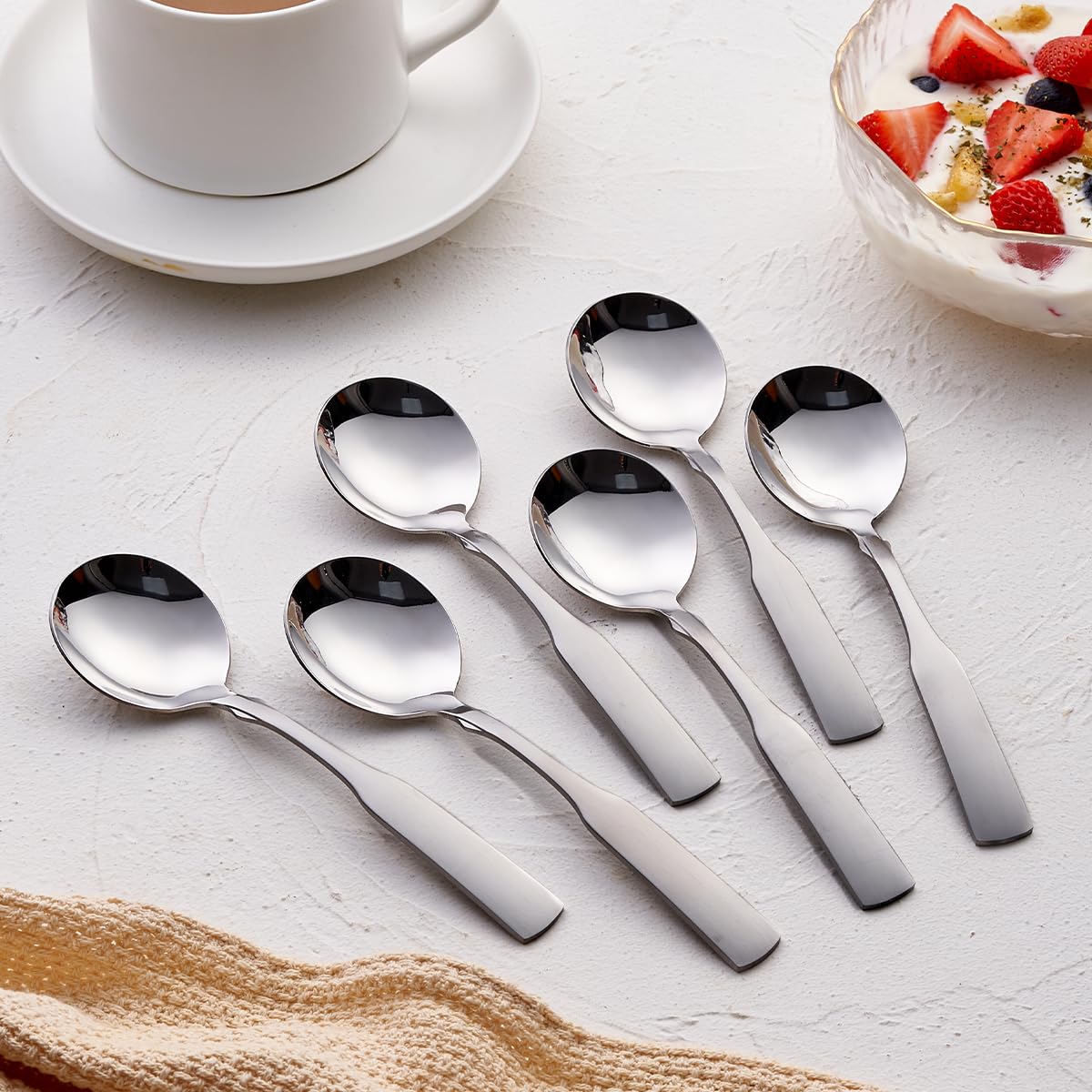 Fullyware Soup Spoons, Stainless Steel 6.1    Heavy Duty Round Spoons, Dinner Spoon Table Spoon Silverware, Metal Spoon Cutlery