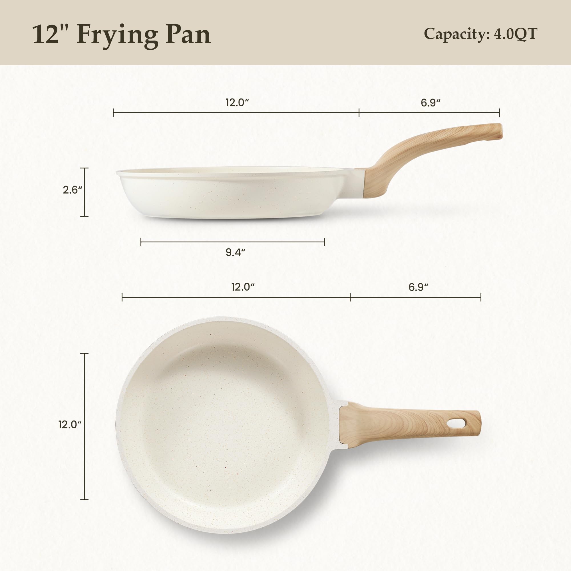 CAROTE Non Stick Frying Pan Skillet, Omelet Pan, Healthy Non Toxic Granite Chef Pan, Induction Compatible Egg Frying Pan with He