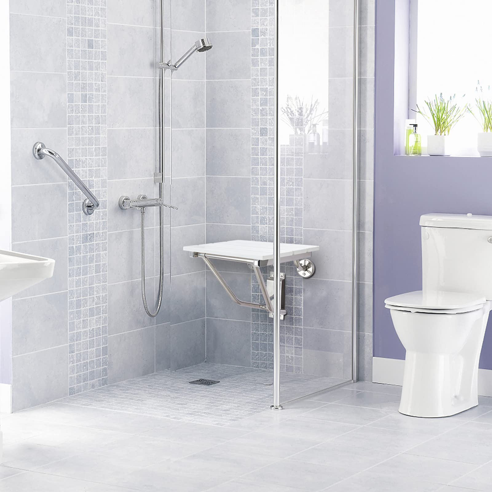 Folding Shower Seat And Bench Wall Mounted, Shower Chair Foldable, Shower Stool Collapsible For Inside Shower Bathroom Bathtub S
