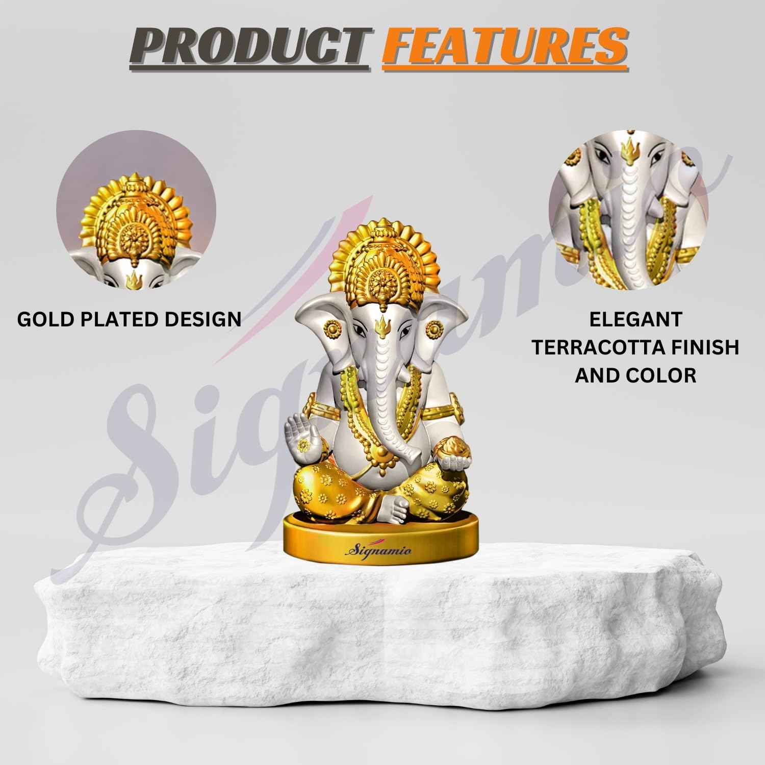 Signamio Handcrafted White Ganesha Idol For Car Dashboard Item: Ganesh Ji, Ganpati Bappa Murti For Home Decor - Exquisite Car Go