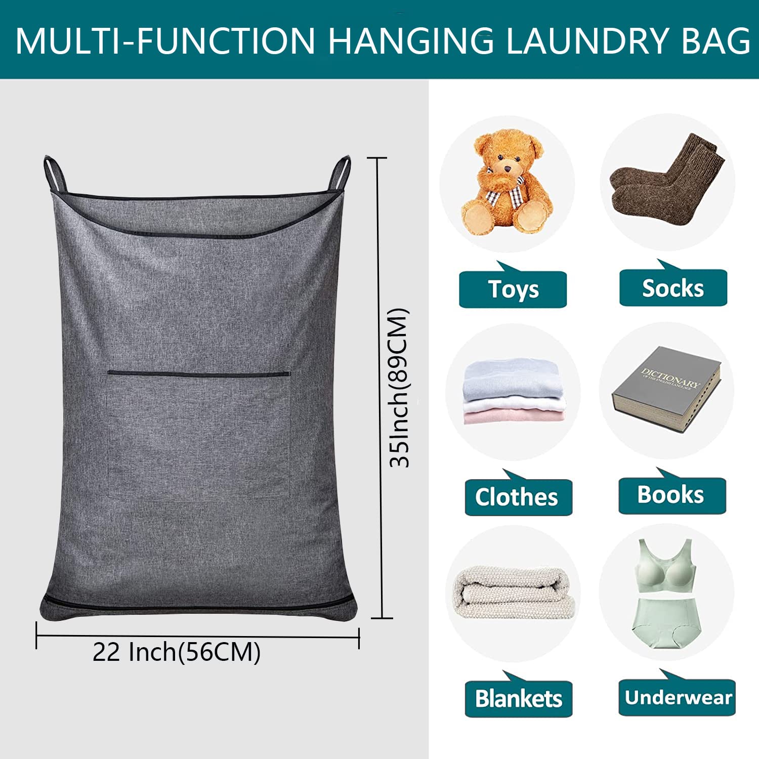 Kingsuslay Xl Hanging Hamper, Over The Door Hamper With Free Hanging Hooks, Space Saving Hanging Laundry Hamper,36X22 Inch Over