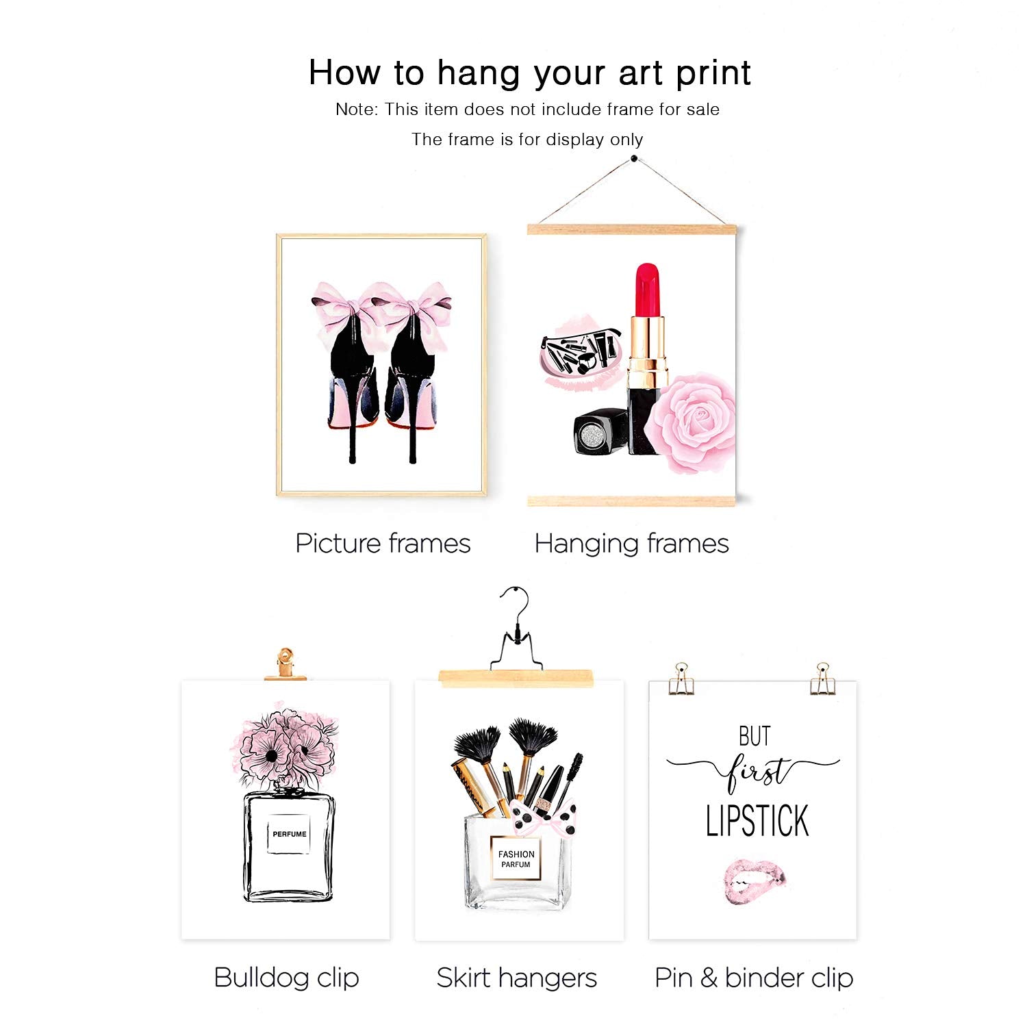 Hoozgee Fashion Wall Art Prints Set Of 6 Pink Makeup Perfume Lipstick Artwork Pictures Canvas Posters Girls Room Decor For Bedro