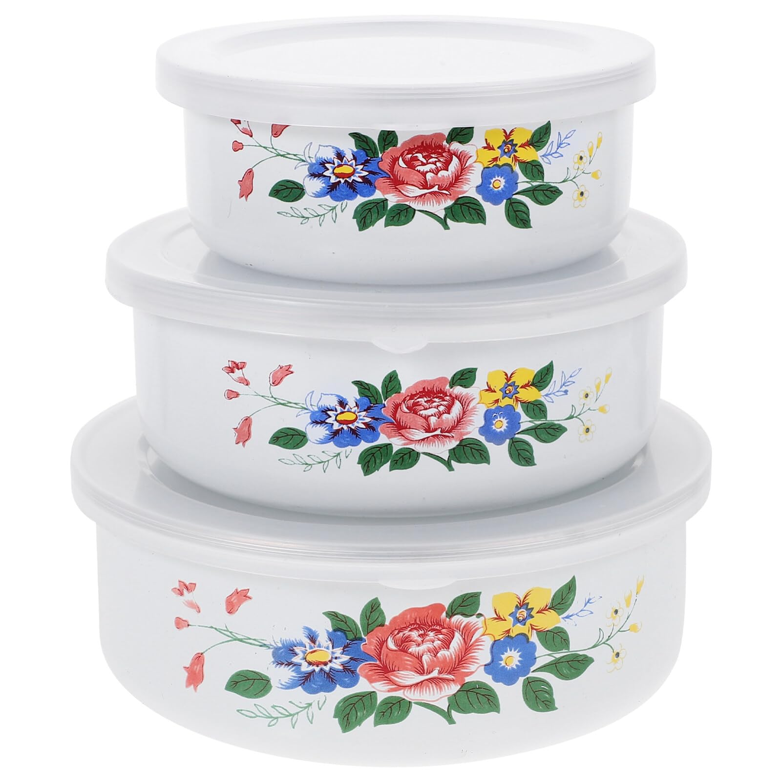 Kichvoe 3Pcs Enamel Mixing Bowl Set Vintage Enamel Bowl With Lid Chinese Style Soup Basin Salad Fruit Food Storage Container Pre