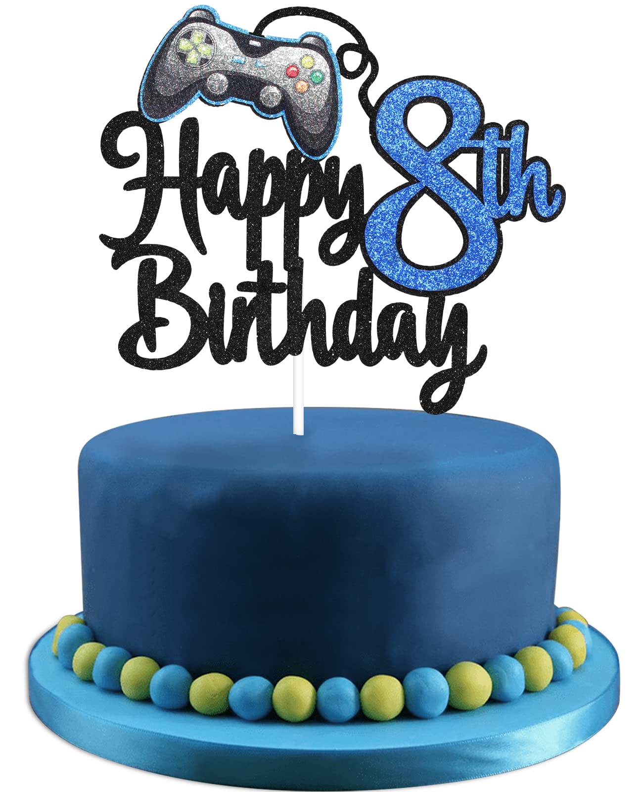 Video Game Happy 8Th Birthday Cake Topper - Video Game Boy'S 8Th Birthday Party Blue Cake Supplies - Game On Level Up Winner Par