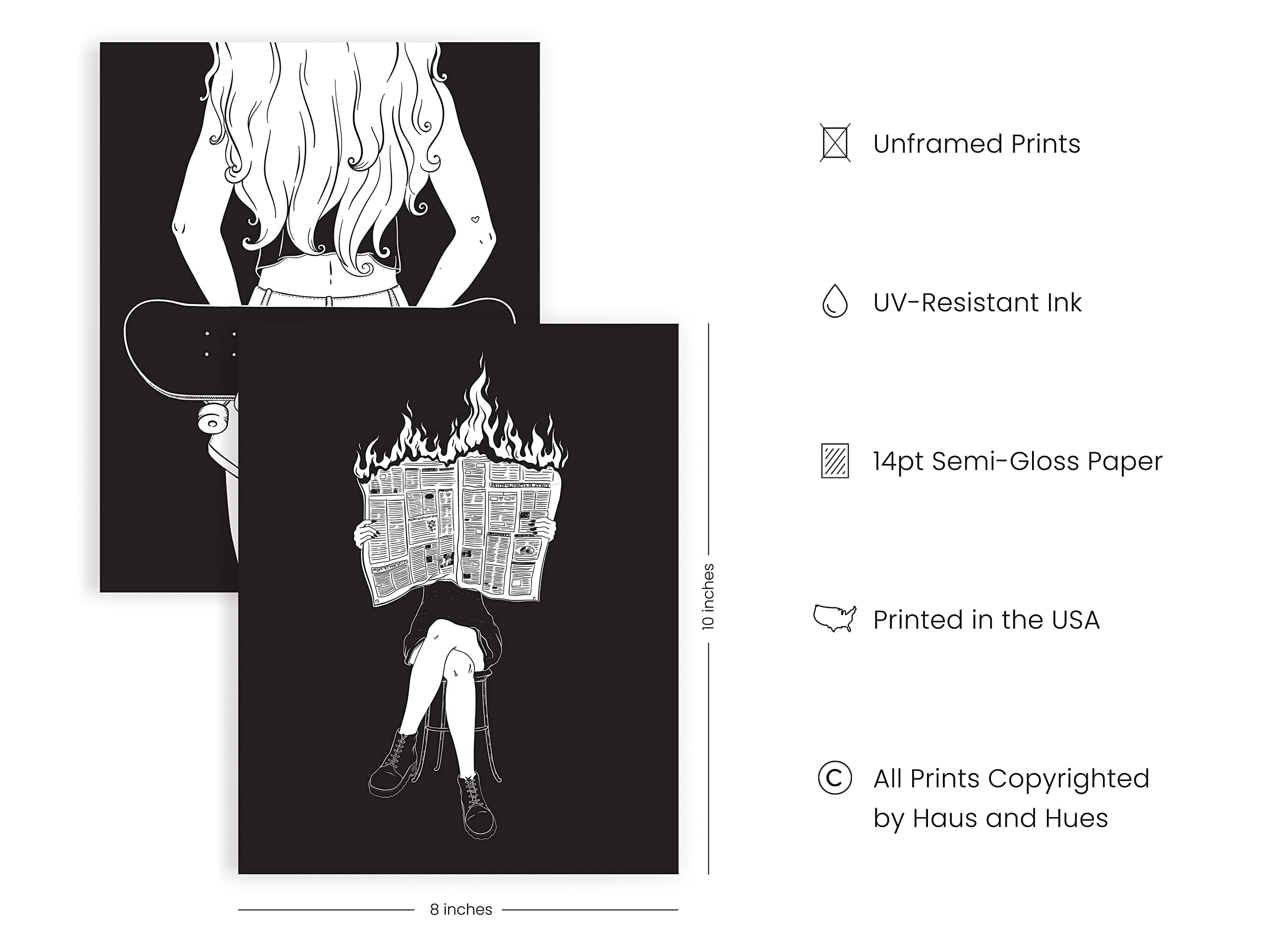HAUS AND HUES Gothic Wall Art Prints Set of 4 - Halloween Posters for Bedroom or Office  Dark Academia Wall Decor  Witchy Wall Decor  Skeleton Wall Art  Gothic Art and Halloween Prints (8x10 UNFRAMED)