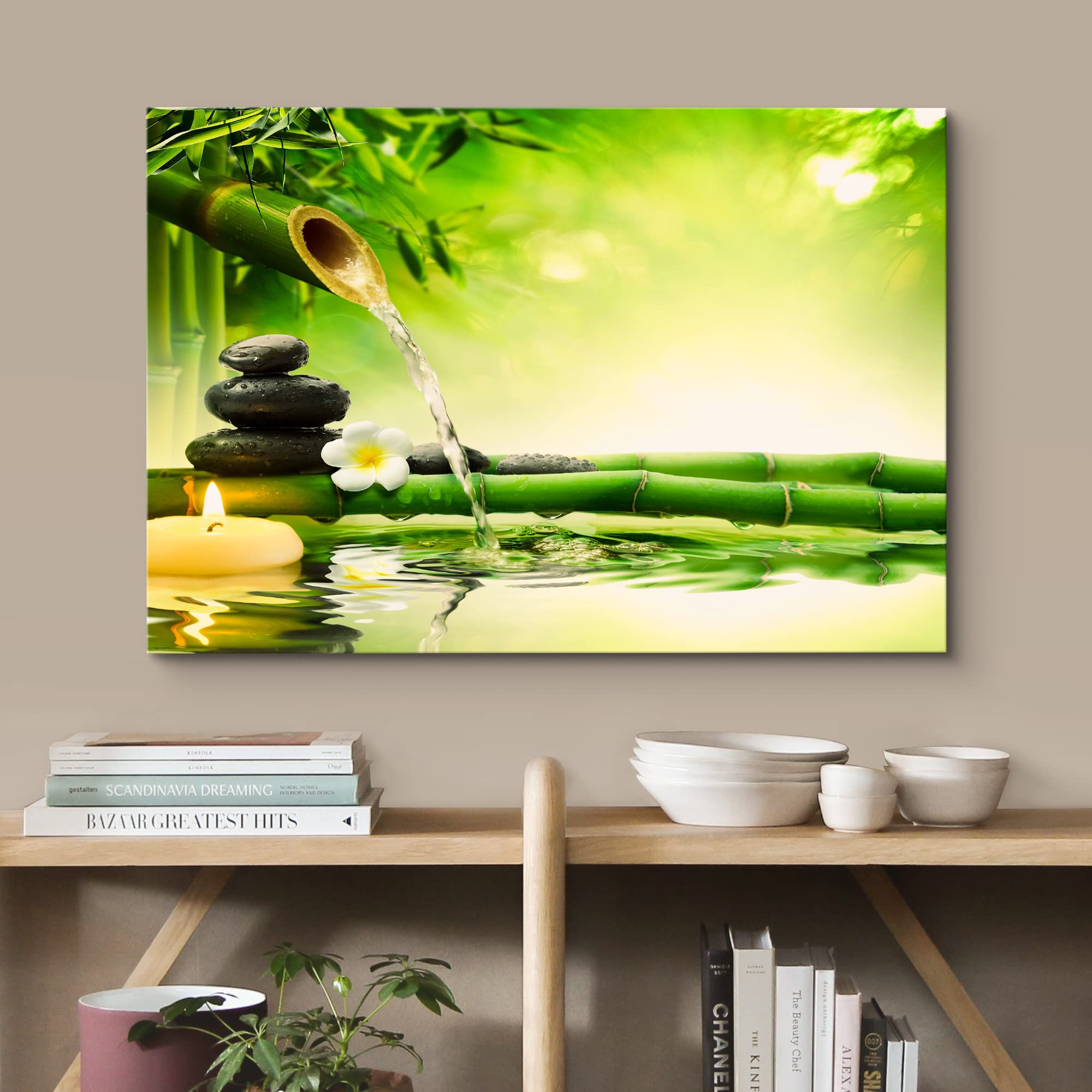 Wall26 Canvas Print Wall Art Zen Green Bamboo Daisy Flower Massage Stone Spa Jungle Nature Wilderness Photography Realism Landsc