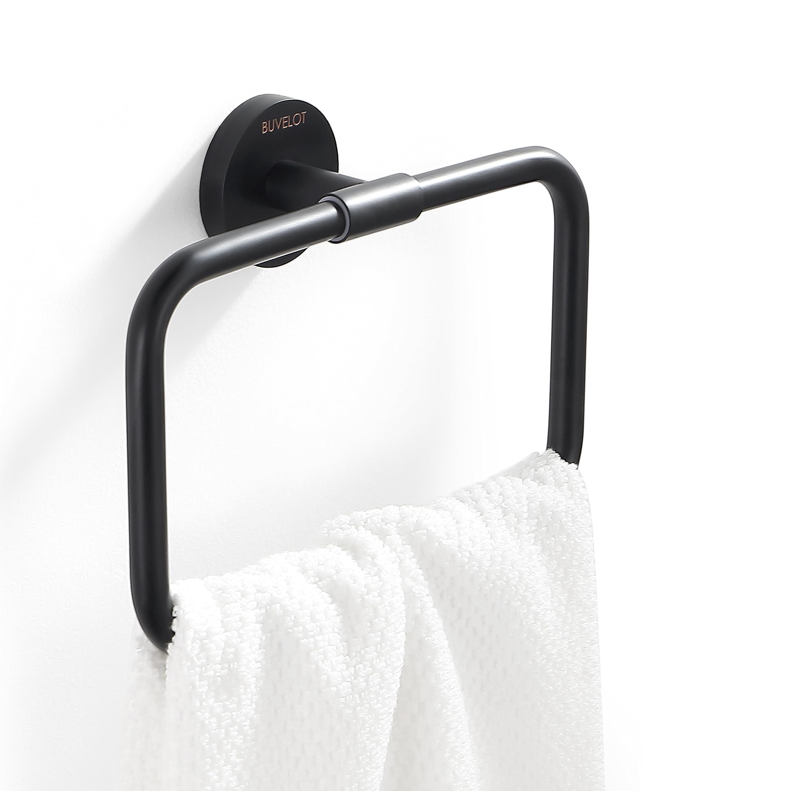 Buvleot Black Towel Ring, Bathroom Towel Holder, Modern Hotel Style Hand Towel Rack Wall Mounted, Matte Black, Brass,077050-Mb L