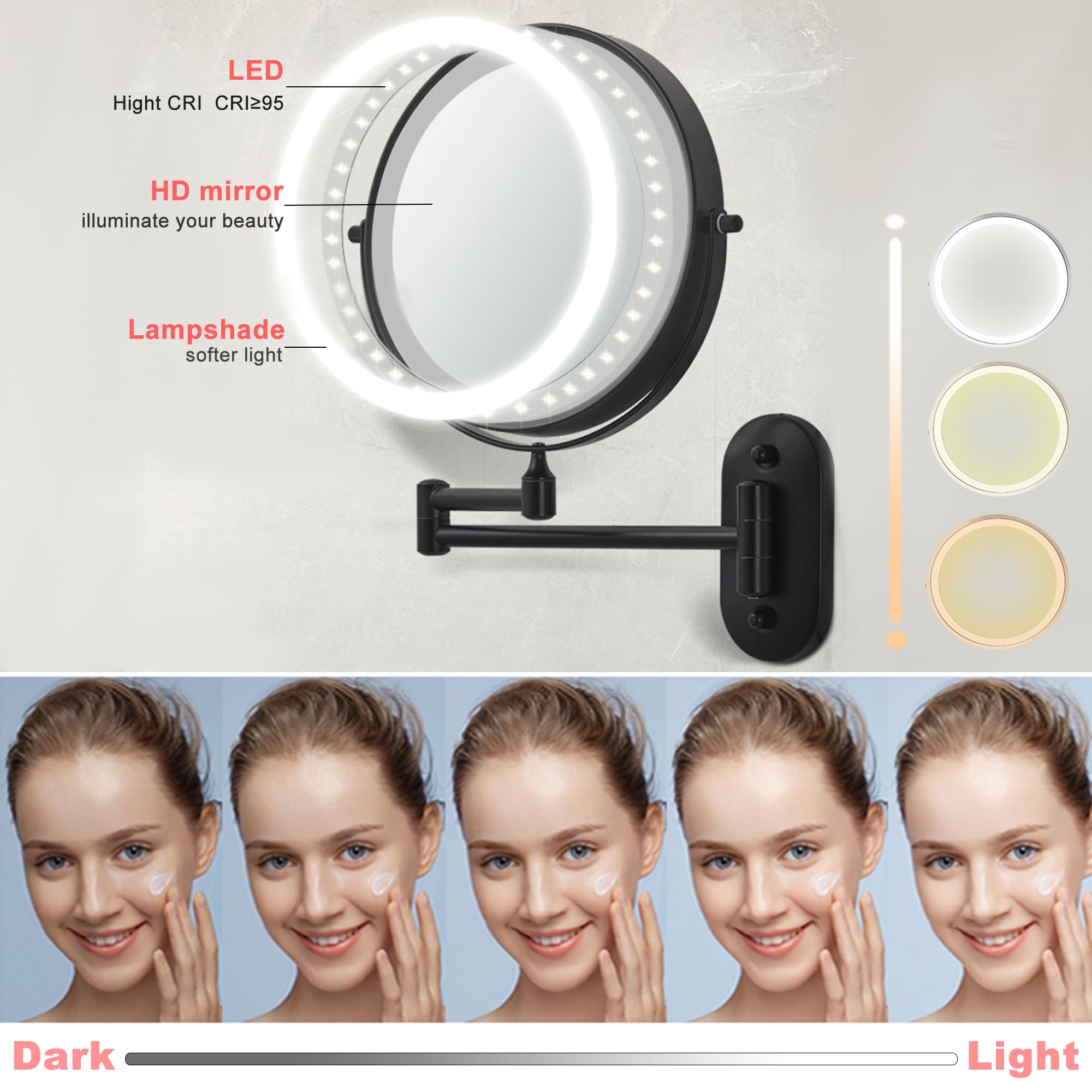 Tushengtu 8Wall Mounted Makeup Mirror With Led 10X Magnifying For Vanity, Bathroom, And Shaving - Usb Rechargeable,Adjustable Br