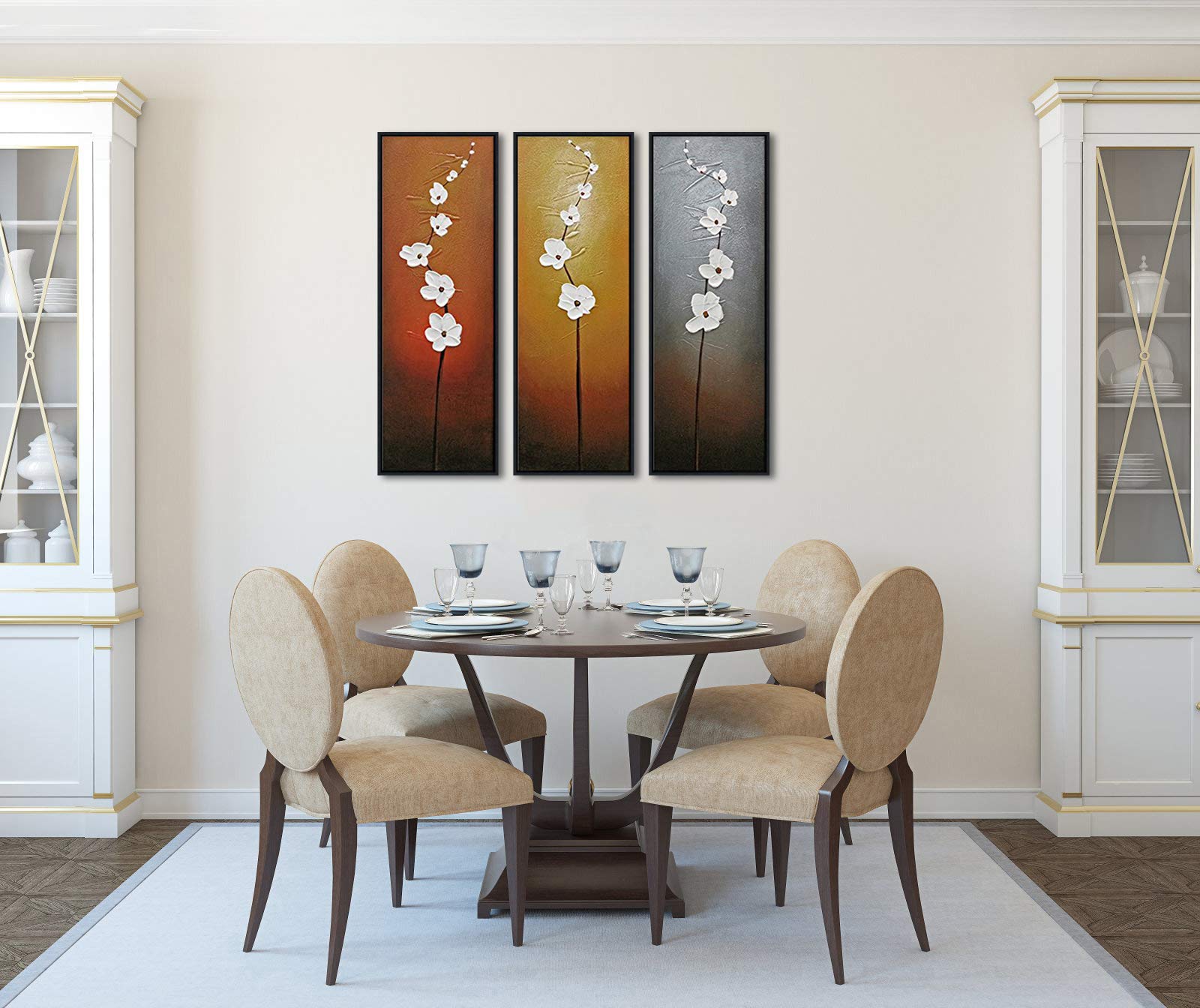 Wieco Art Modern Contemporary Flowers Framed Artwork 3 Panels 100% Hand Painted Abstract Floral Oil Paintings On Canvas Wall Art