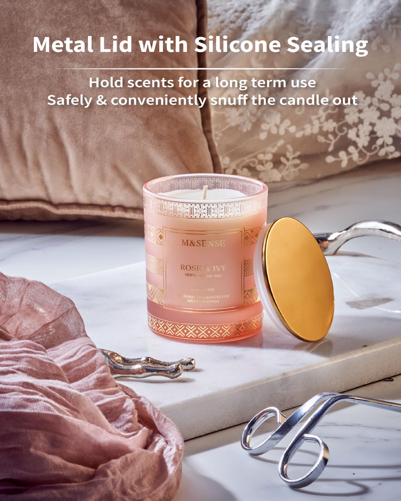 M&SENSE Rose Ivy Candle, Scented Candle Gifts for Women, 45 Hours Slow Burning Natural Soy Candles 7.4oz, Stress Relief Luxury A