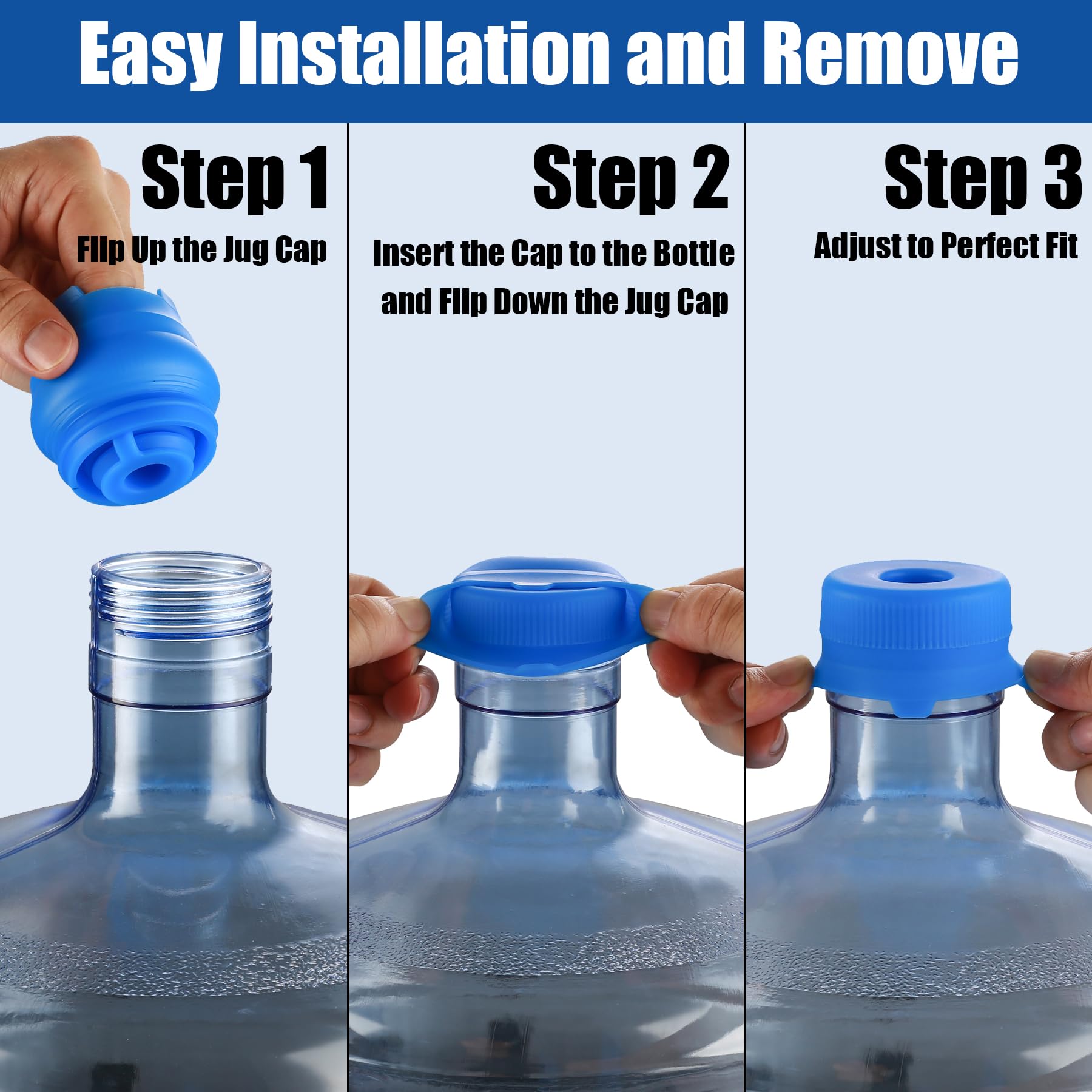 Flutaire [3-Pack] Water Jug Cap For 2,3,4,5 Gallon Water Bottles With 55Mm Standard/Screw/Crown Opening, Food-Grade Silicone Reu