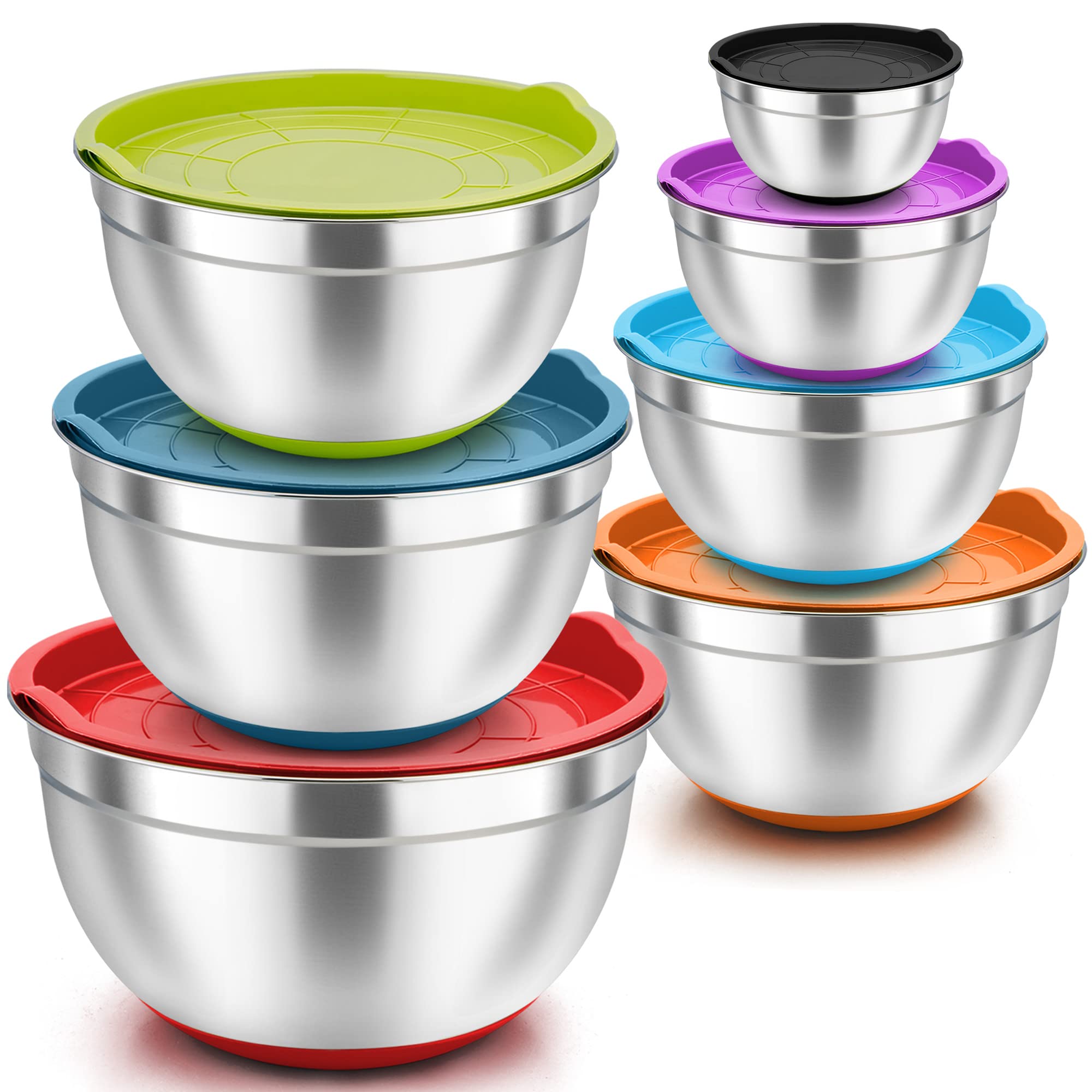 Teamfar Mixing Bowls Set Of 7, Stainless Steel Mixing Bowls With Lids For Baking Mixing Prepping, Salad Bowl With Air-Tight Lid